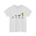 Heather gray graphic T-shirt with seedling-to-flower art and “Trust the Growing Process” text