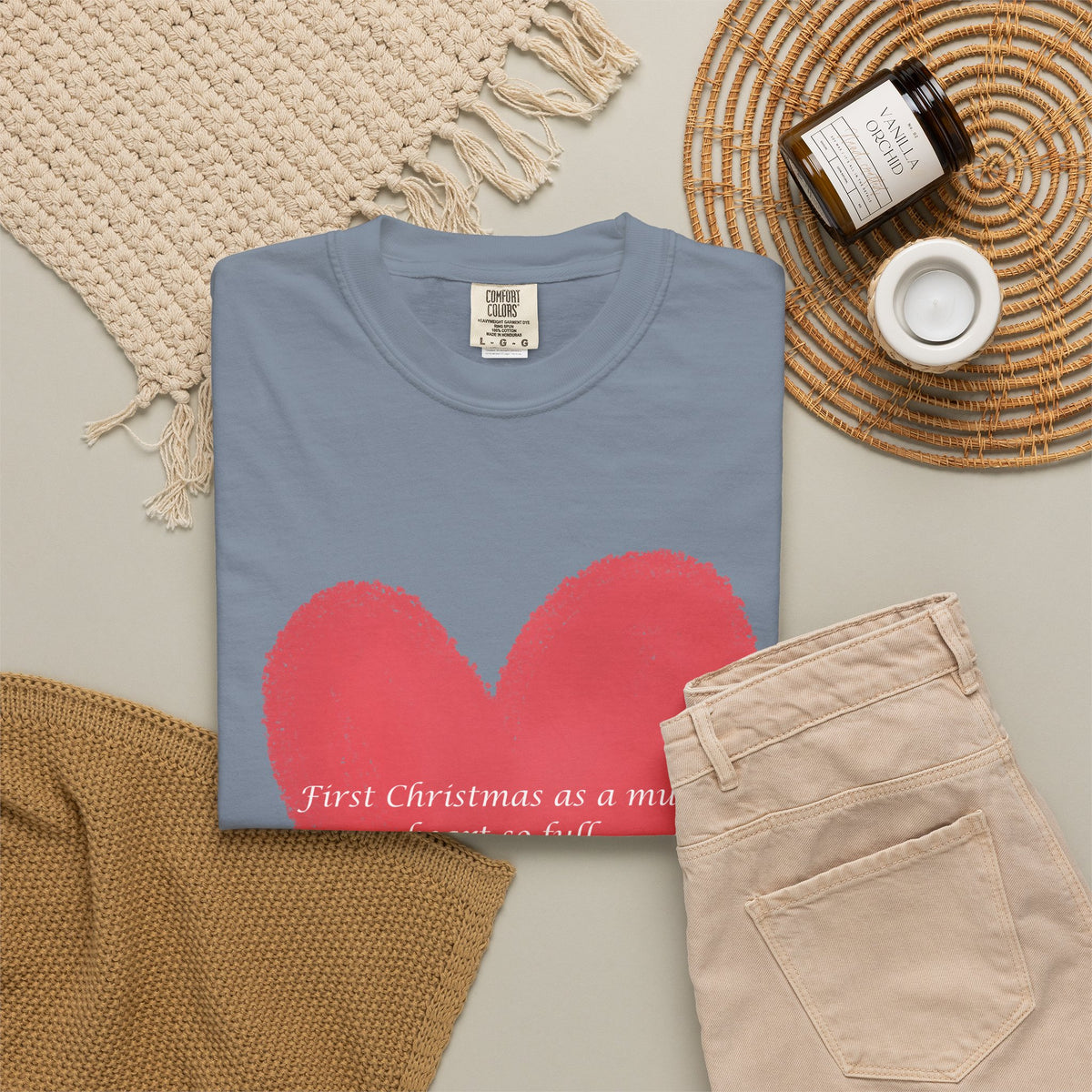 First Christmas as a Mum..Heart Brushstroke T‑Shirt — Pink Painted Heart Graphic Tee