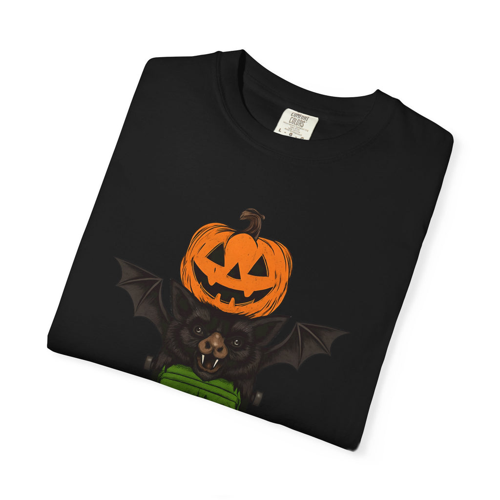 Halloween Stack Graphic T-Shirt — Pumpkin, Bat, Frankenstein & Ghost Design