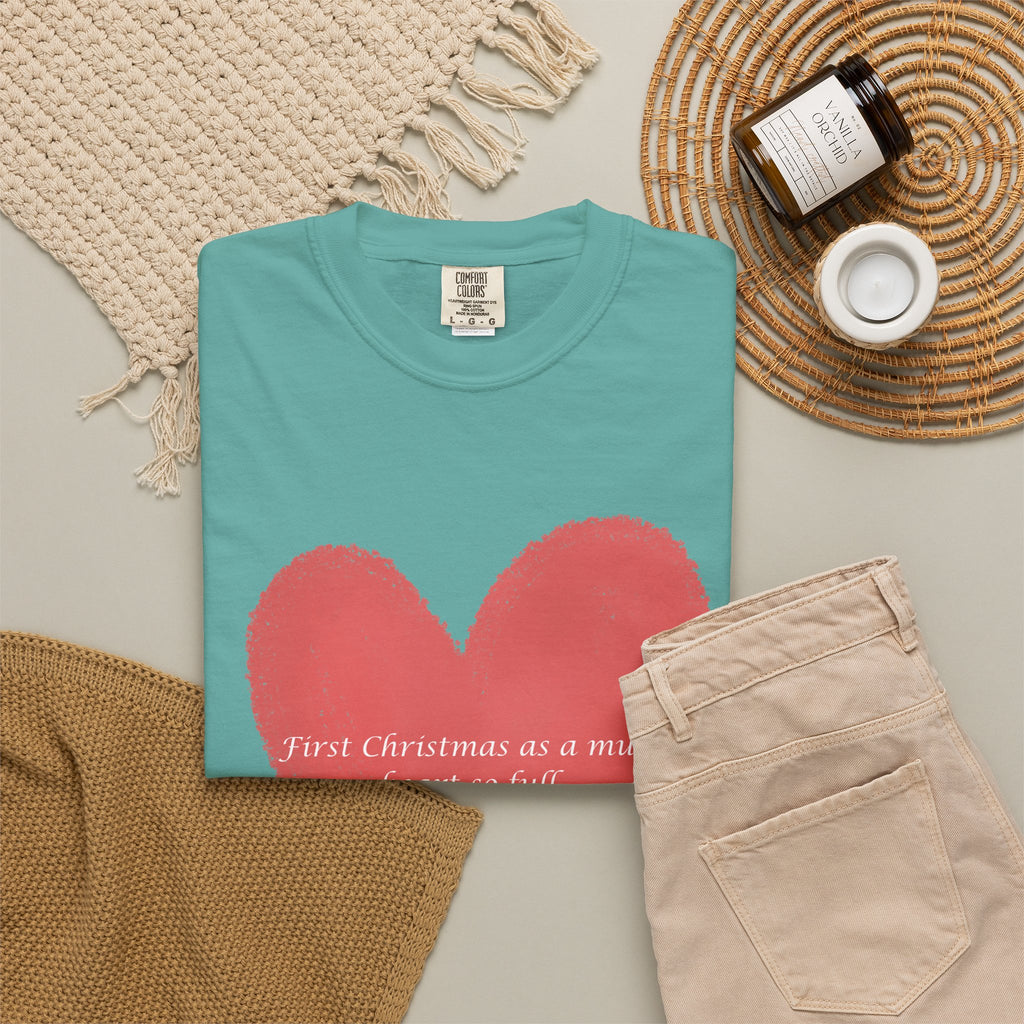 First Christmas as a Mum..Heart Brushstroke T‑Shirt — Pink Painted Heart Graphic Tee