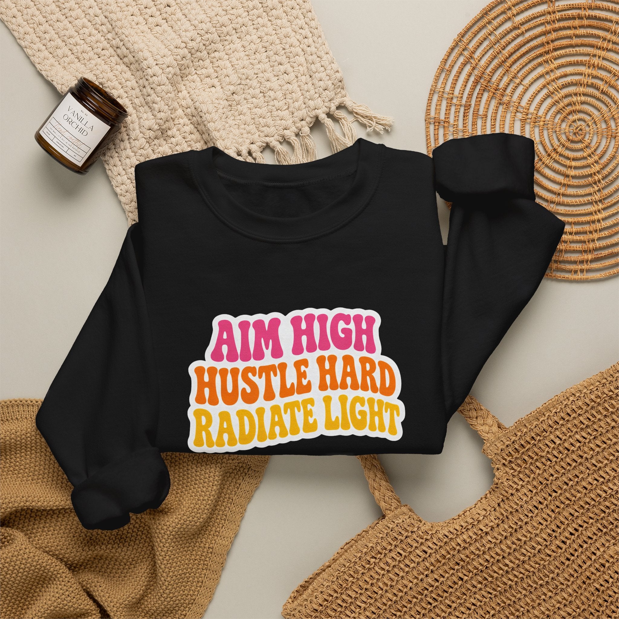 Aim High, Hustle Hard, Radiate Light Unisex Heavy Blend Crewneck Sweatshirt