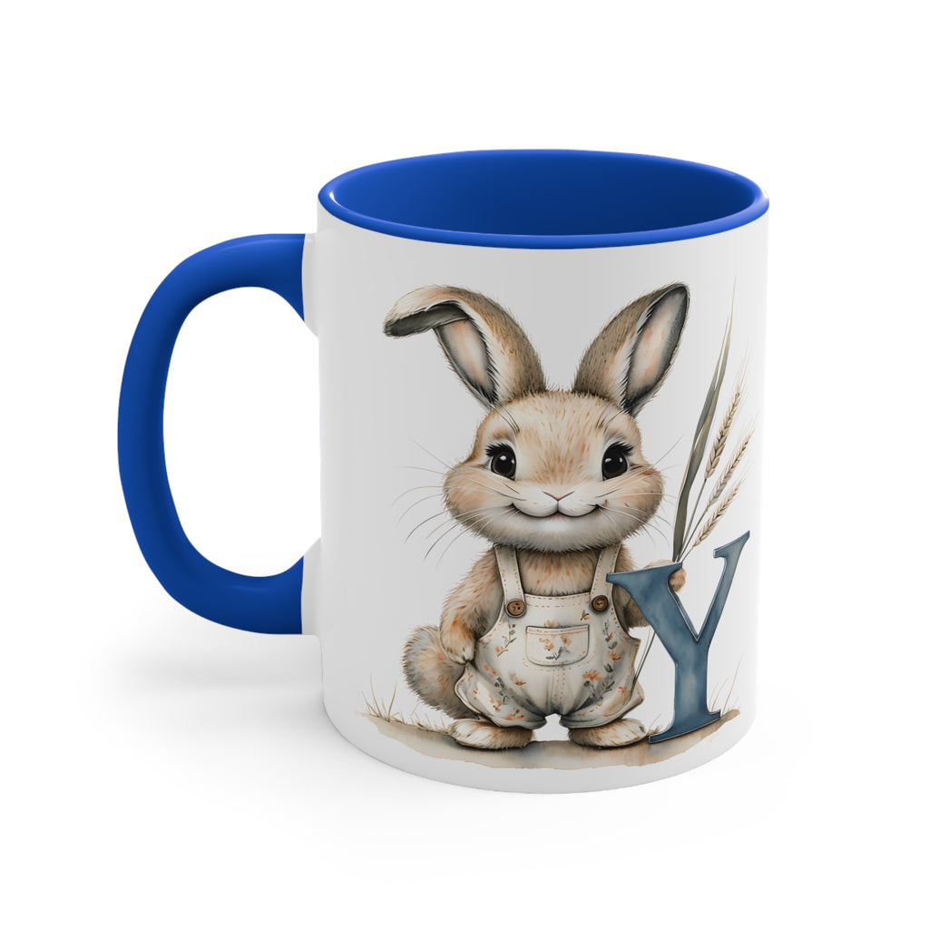 Whimsical Letter Y Bunny Mug - Colorful Accent Coffee Cup for Easter, Spring, Gift for Kids, Ceramic Drinkware, Rabbit Lover's Gift