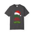 Dark charcoal T-shirt with Grinch Santa hat graphic and “The Grinch Stole Christmas” print