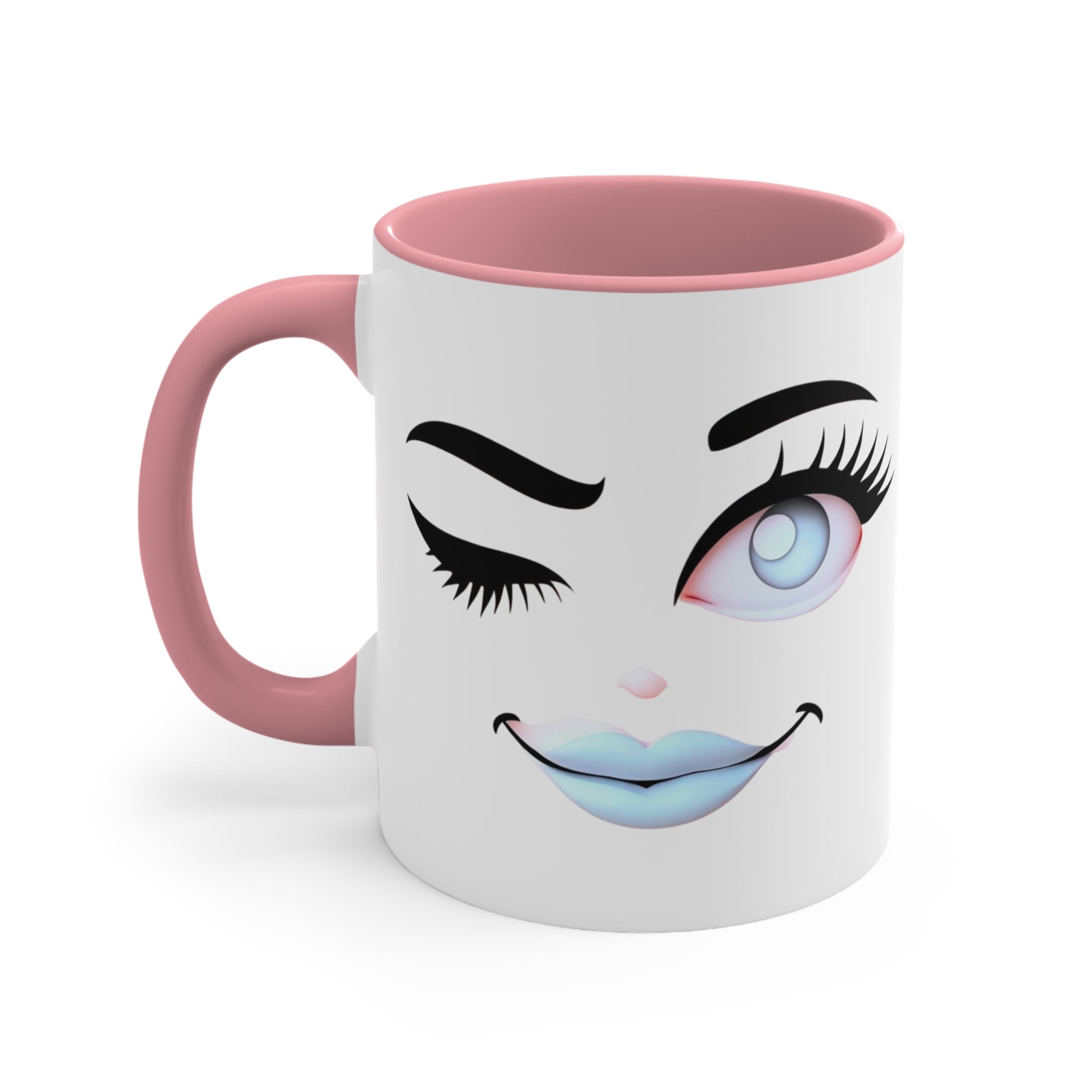 Winking PINK Quirky Face Outline Accent Mug 11oz