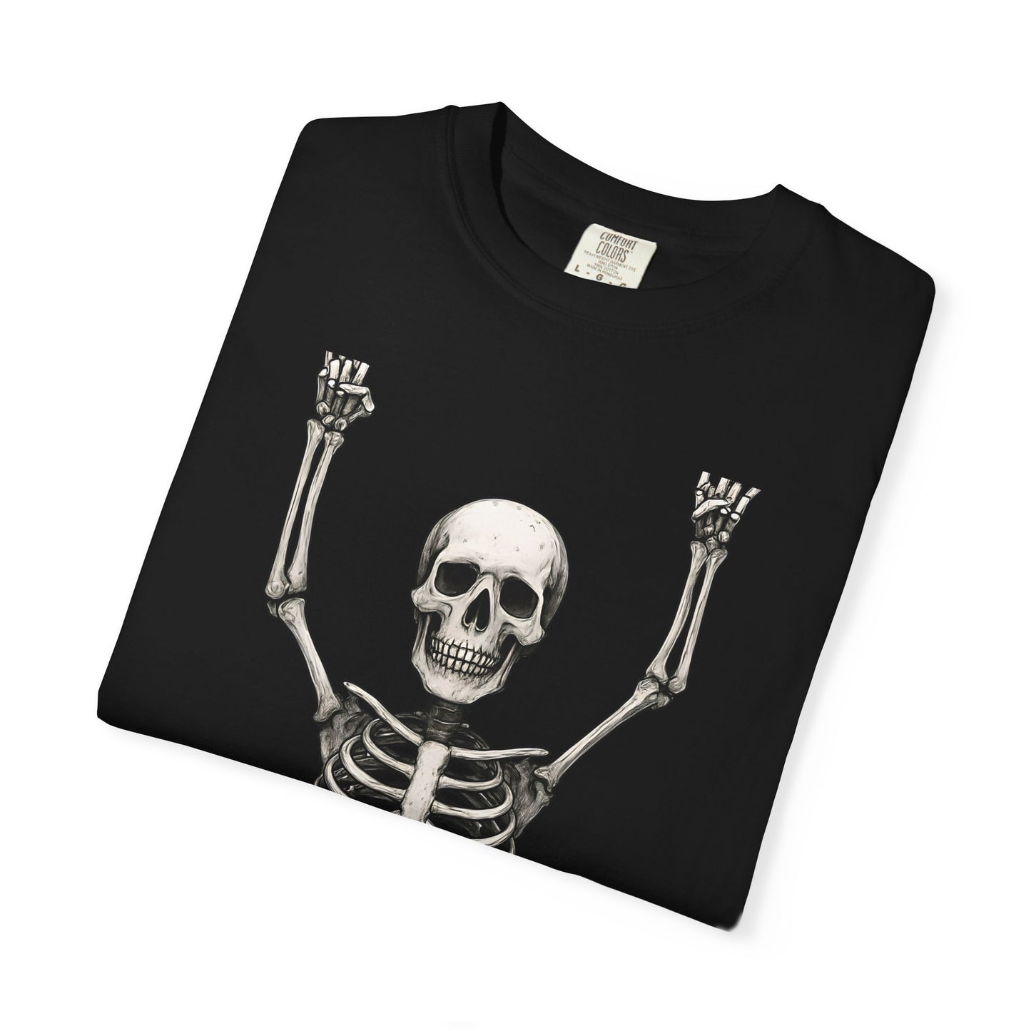 Hands Up Skeleton Graphic T-shirt, Unisex Vintage Tee for Halloween, Casual Wear, Skeleton Art, Gift for Spooky Lovers, Festival Apparel