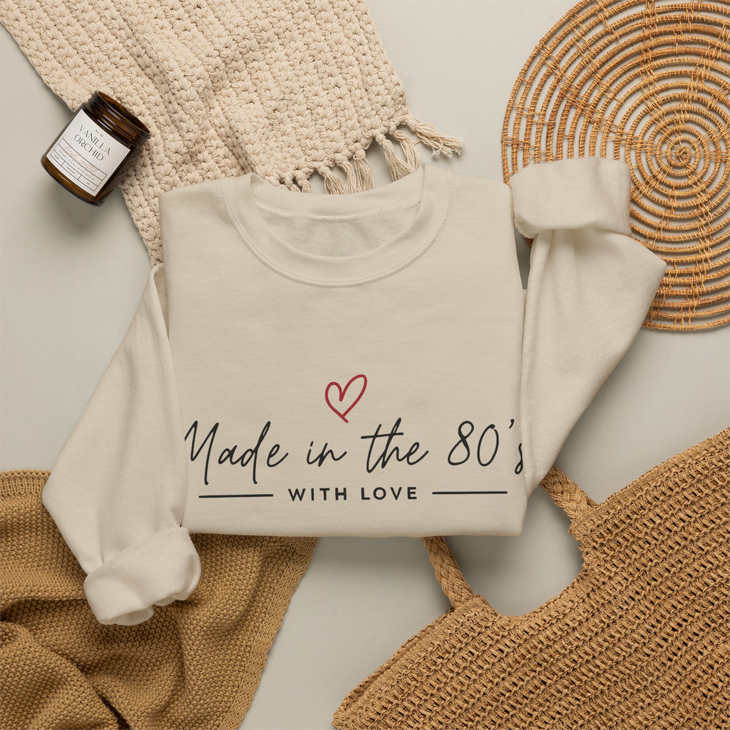 Crewneck Sweatshirt — "Made in the 80's with Love" Vintage Heart Design