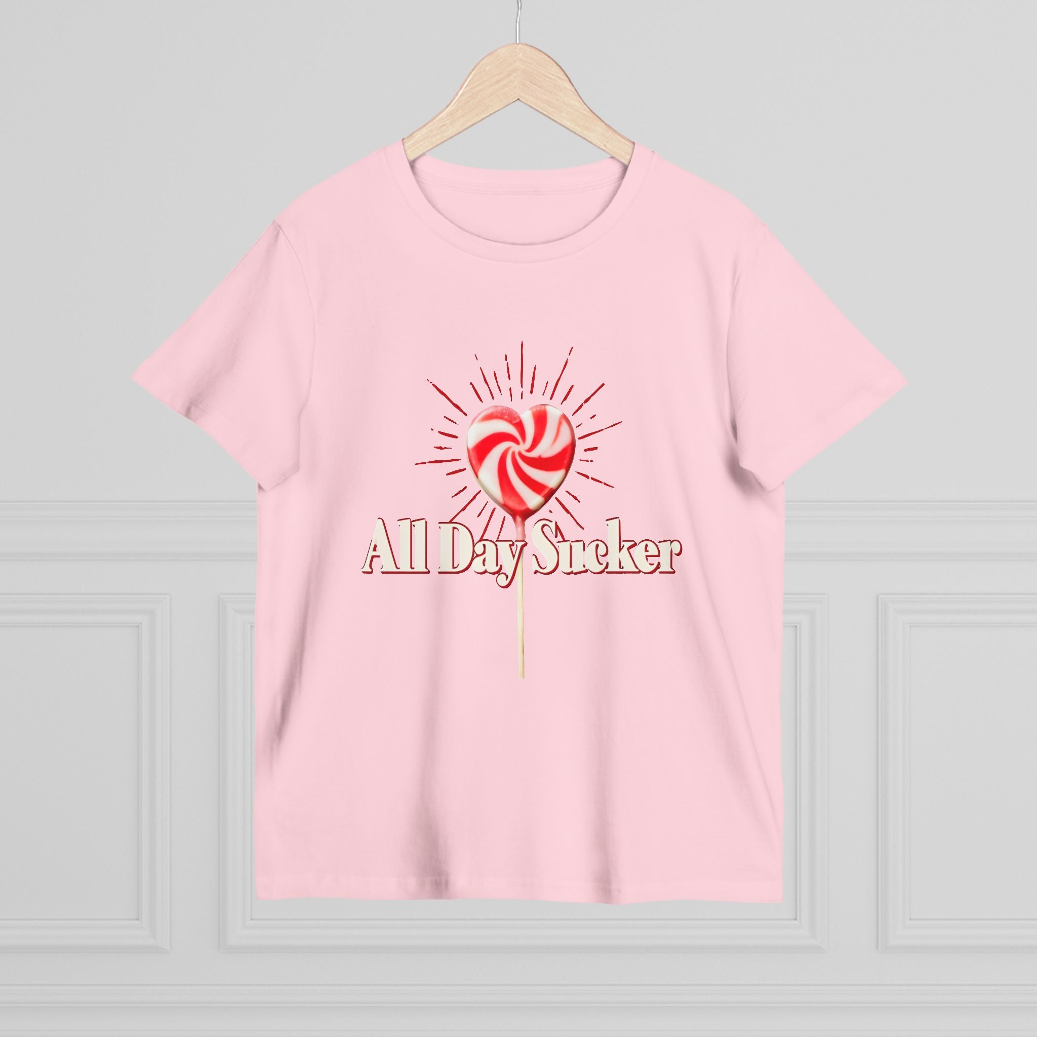 Maple Tee, Valentines Day Lollipop Women's Graphic Shirt, Heart Candy Top