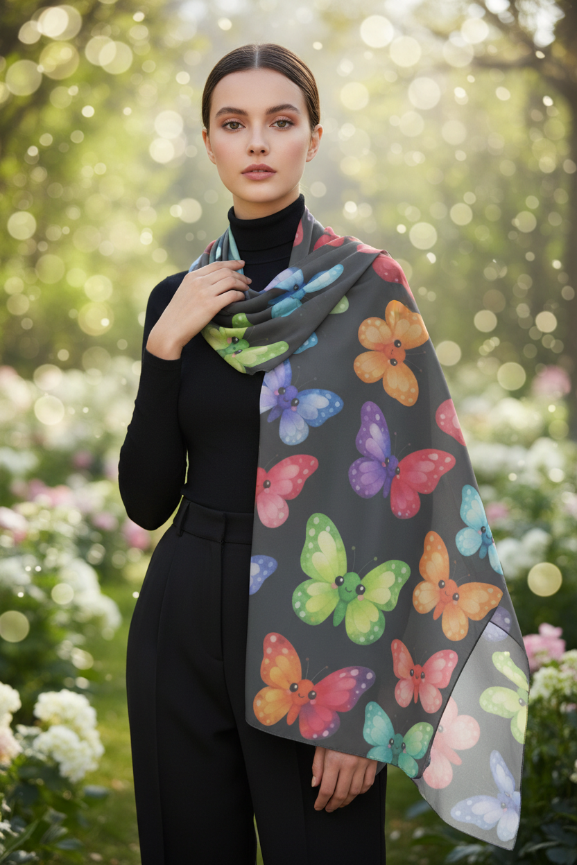 Cute Butterflies Silk-Look Scarf — Cheeky Butterfly Print
