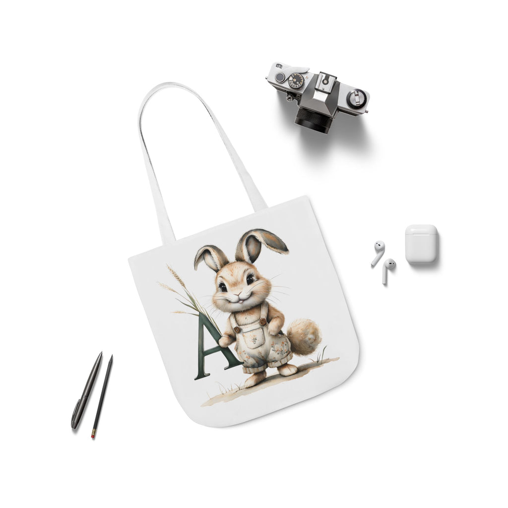 Charming Letter A Rabbit Canvas Tote Bag, Eco-Friendly Shopping, Gift for Animal Lovers, Cute Eco Tote