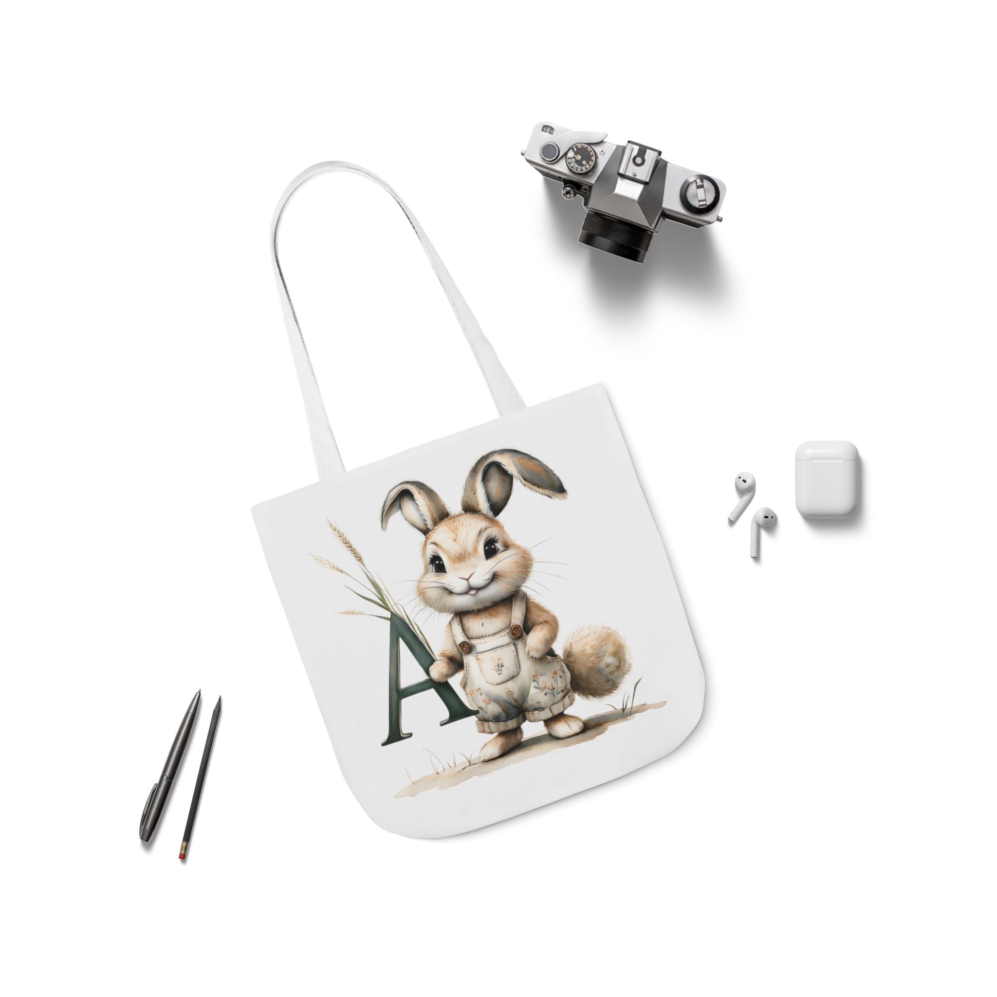 Charming Letter A Rabbit Canvas Tote Bag, Eco-Friendly Shopping, Gift for Animal Lovers, Cute Eco Tote