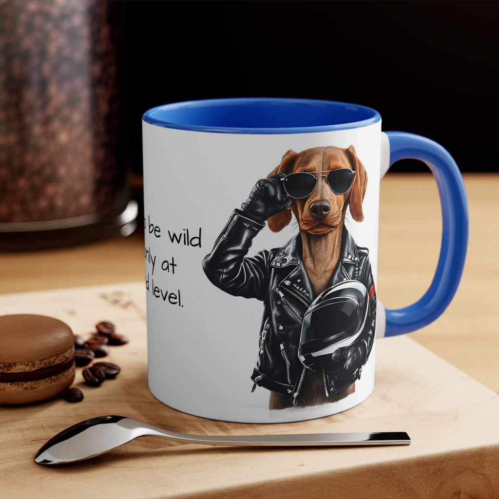 Brown Dachshund in Motorbike Outfit Accent Mug Trendy Dog Lover Mug Ideal Gift for Motorcycle and Dog Fans