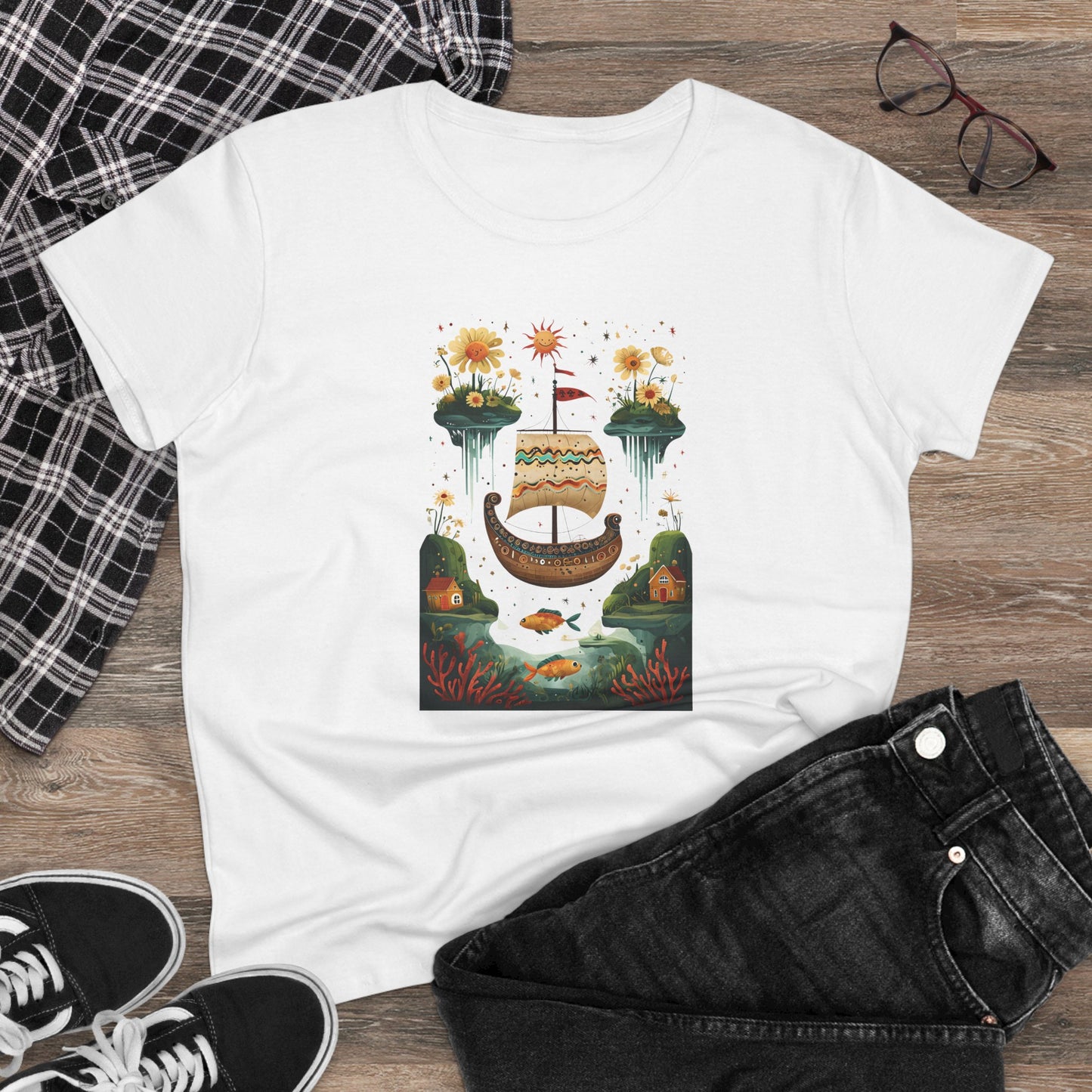 Dreamy Landscape Women's Cotton Tee, Casual Chic Top, Perfect for Daydreamers, Gifts for Her, Summer Style, Unique Art Tee