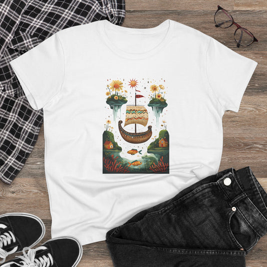 Dreamy Landscape Women's Cotton Tee, Casual Chic Top, Perfect for Daydreamers, Gifts for Her, Summer Style, Unique Art Tee