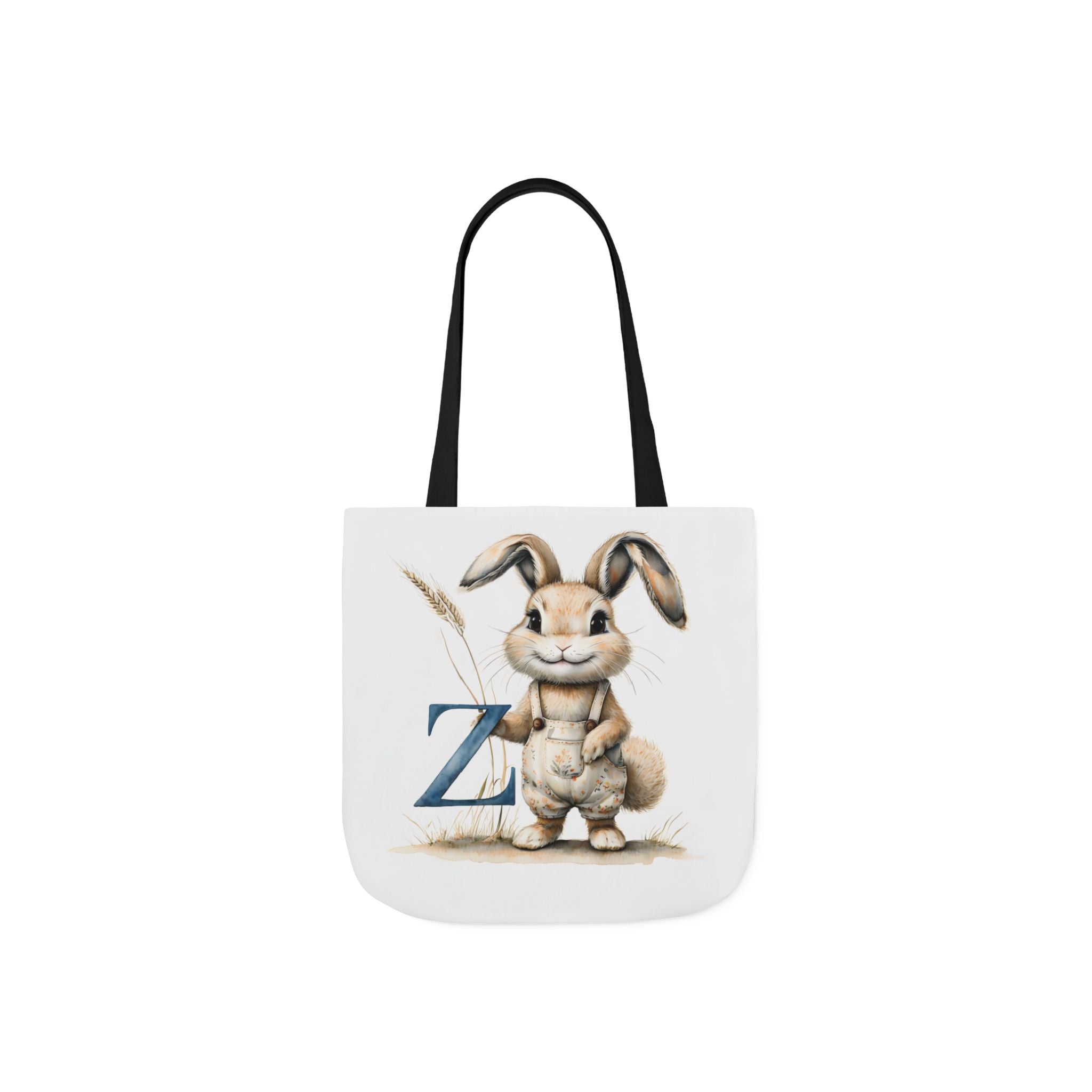 Canvas tote bag with rabbit and letter Z graphic, black shoulder straps