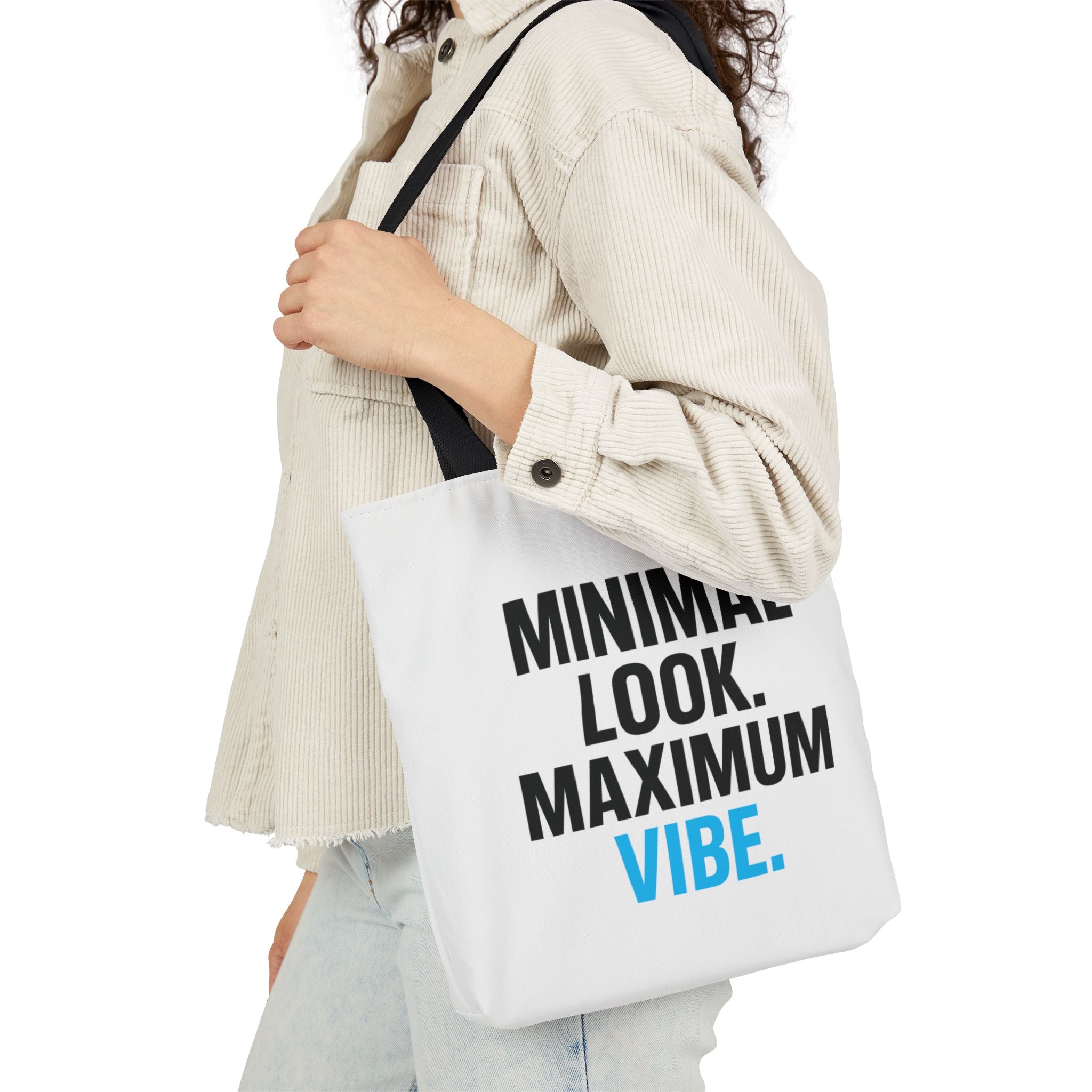 Minimal Look Maximum Vibe Double Sided Print Canvas Tote Bag, Perfect for Eco-Friendly Shopping, Gym, Beach, Travel, Gift