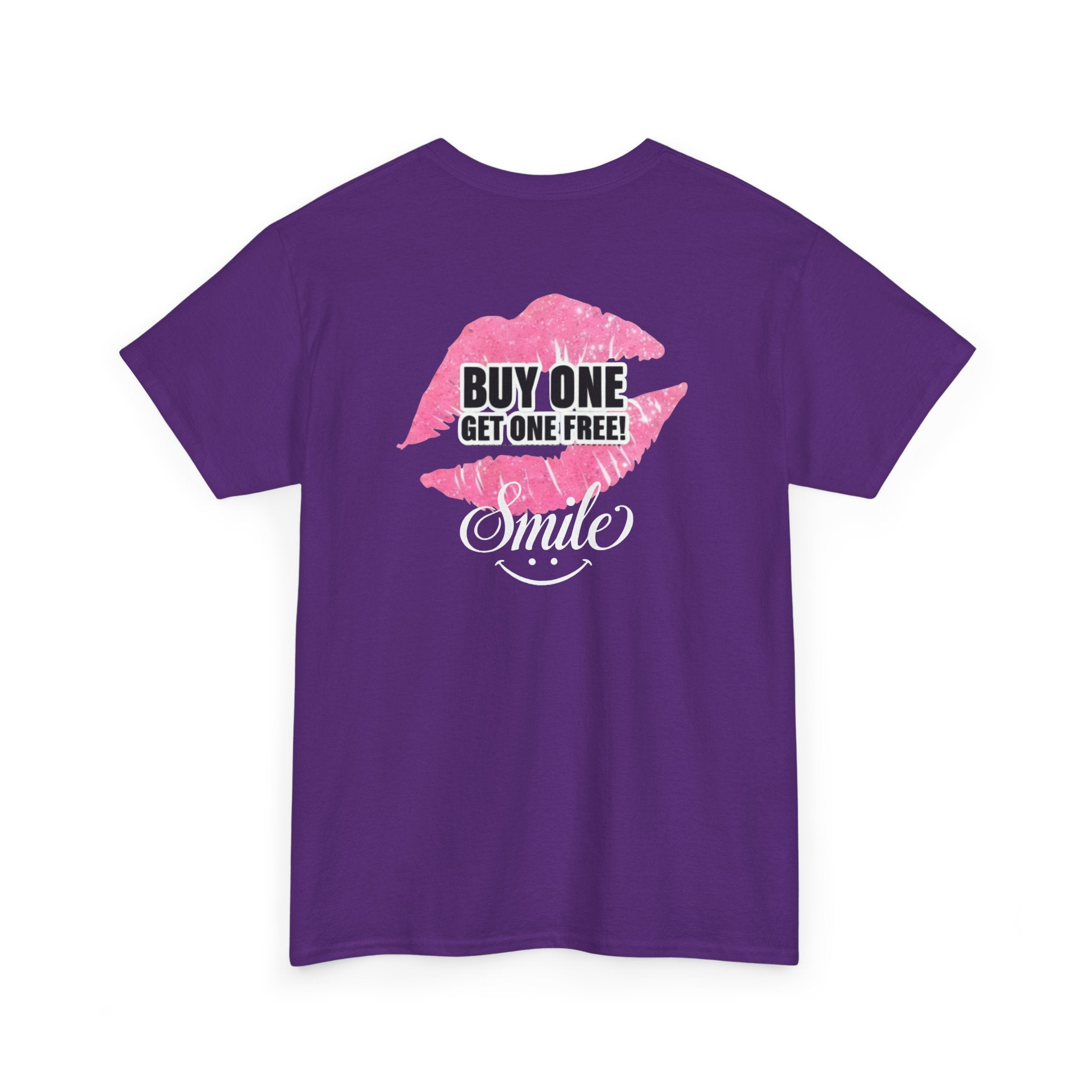 Smile Lip Print Tee — "Buy One Get One Free" Graphic T-Shirt Back Print