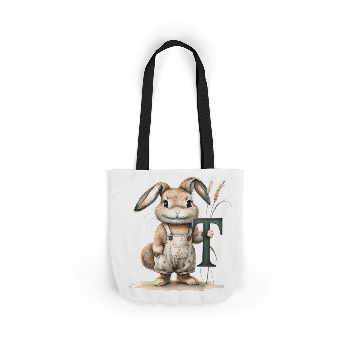 Cute Letter T Bunny Canvas Tote Bag with Colorful Straps, Eco-Friendly Reusable Shopping Bag, Easter Gift, Spring Tote, Cute Gift idea