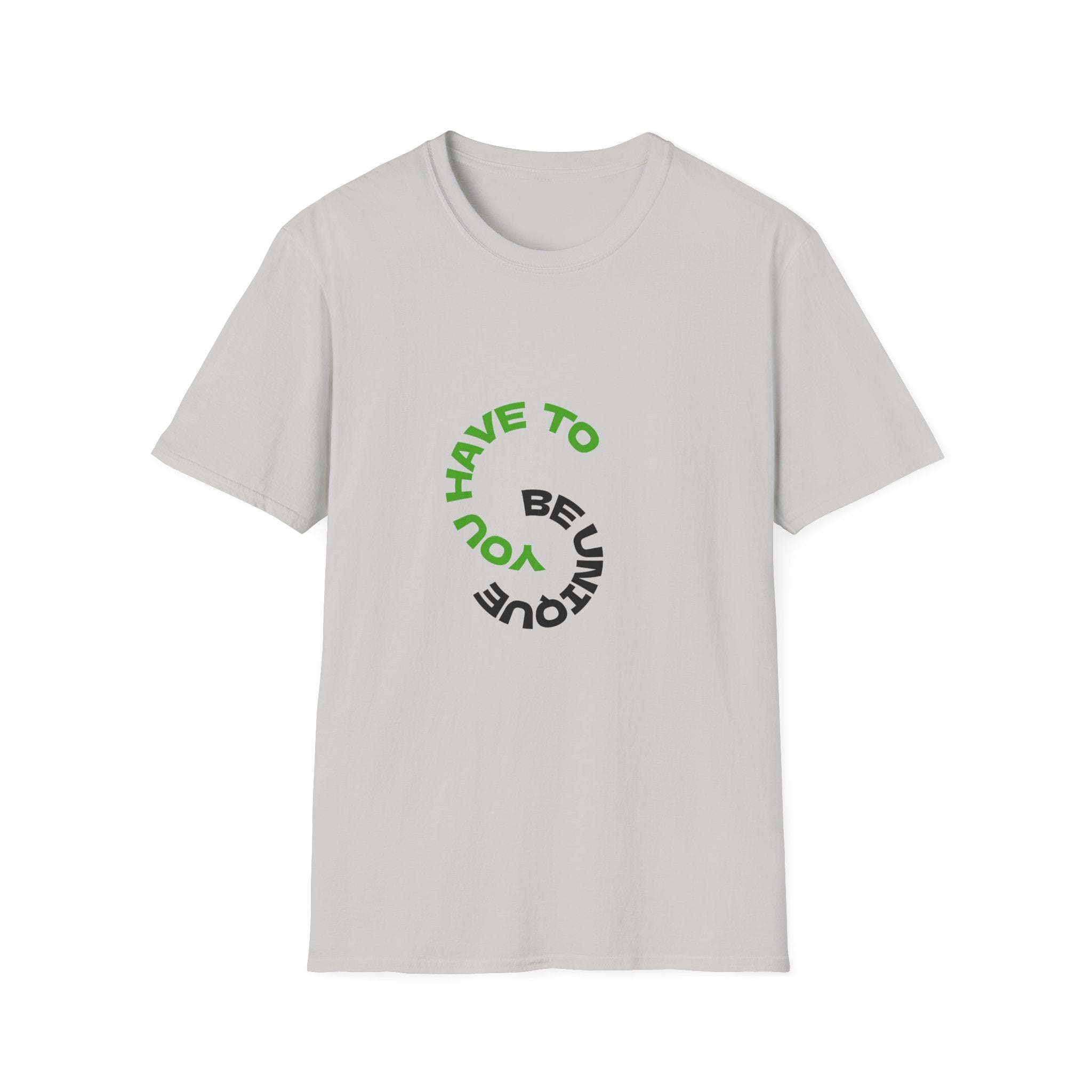 Unisex graphic T-shirt in light gray with green and black circular typographic logo