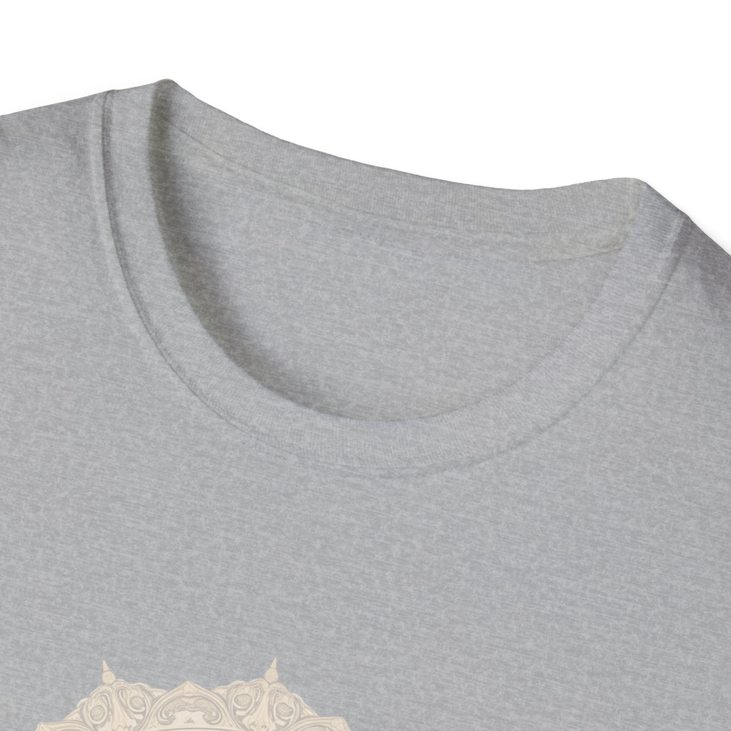 Heather gray crewneck T-shirt close-up of collar and soft textured fabric