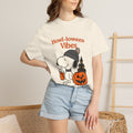 Ivory dog Halloween graphic tee with “Howl-oween Vibes” front print