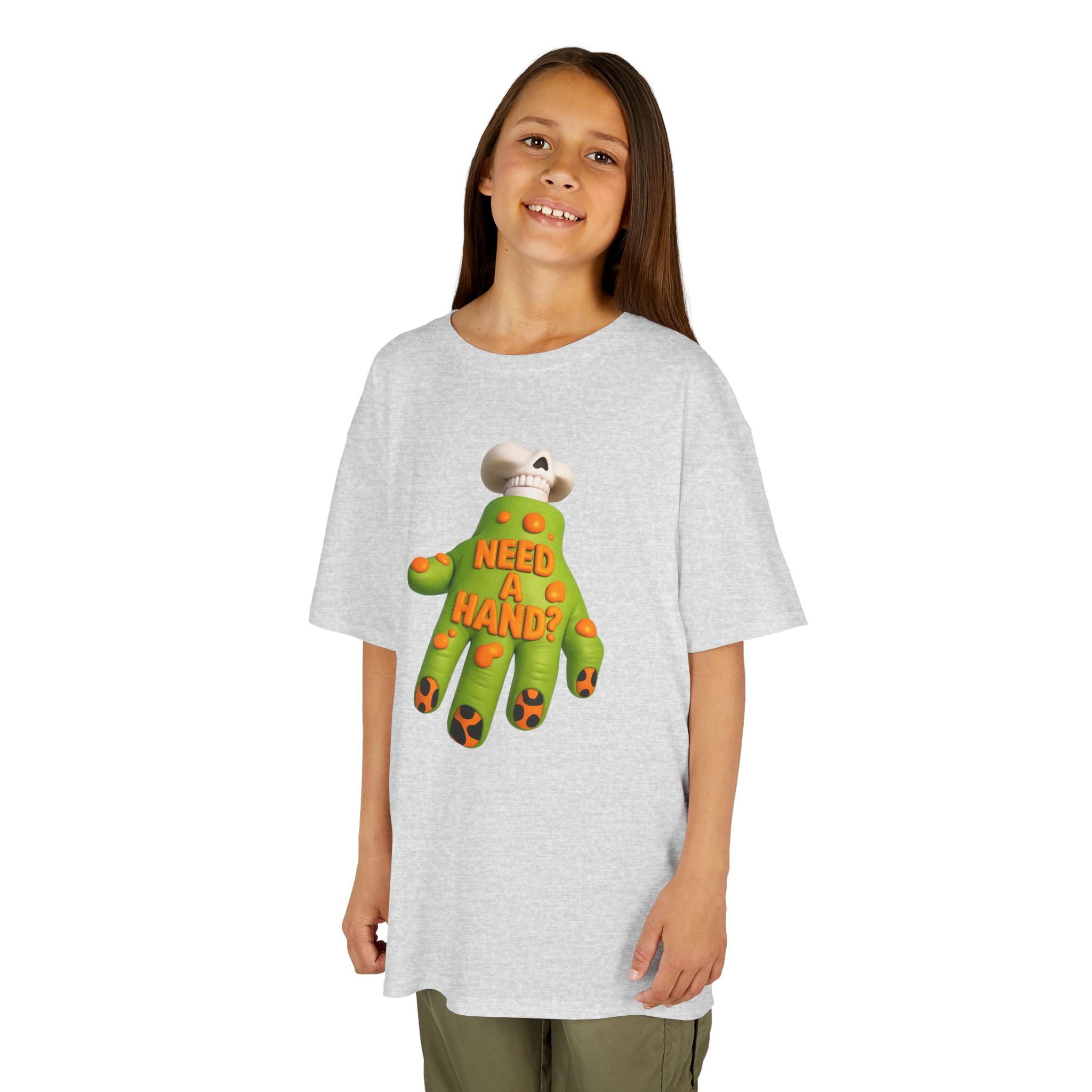 Kids — Cute Green Hand Plush Design with “I Need a Hand” Text