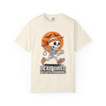 Ivory crewneck Halloween T-shirt with skull runner graphic and 'Dead Tired' text