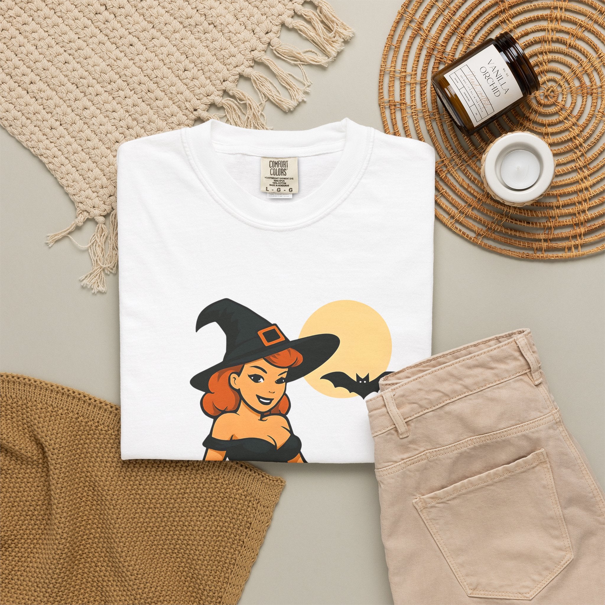 Witch Pinup Tee - "Broom Ride? Enquire Within" Halloween Graphic Shirt