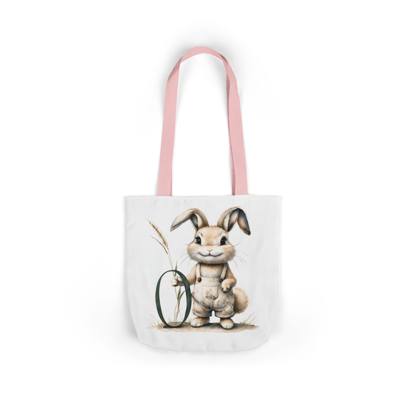 Whimsical Letter O Bunny Canvas Tote Bag, Eco-Friendly Shopping Bag, Easter Gift, Farmhouse Decor, Reusable Grocery Tote