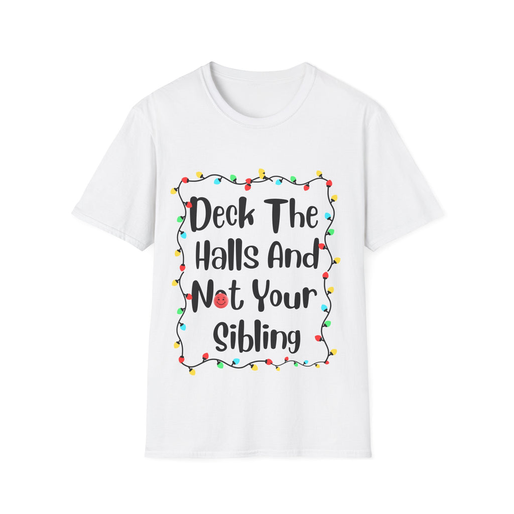 White crew-neck T-shirt with festive lights graphic front