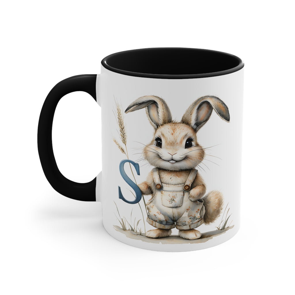 Whimsical Letter S Bunny Mug, Cute Animal Coffee Cup, Perfect Gift for Rabbit Lovers, Easter Decor, Unique Kitchenware, Playful Drinkware