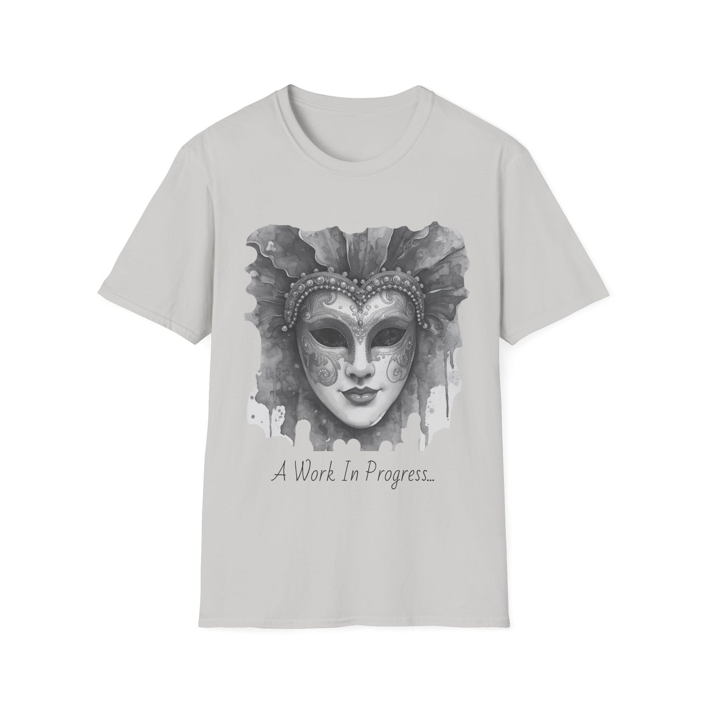Masquerade Face T-Shirt — "Work in Progress" Watercolor Mask Tee