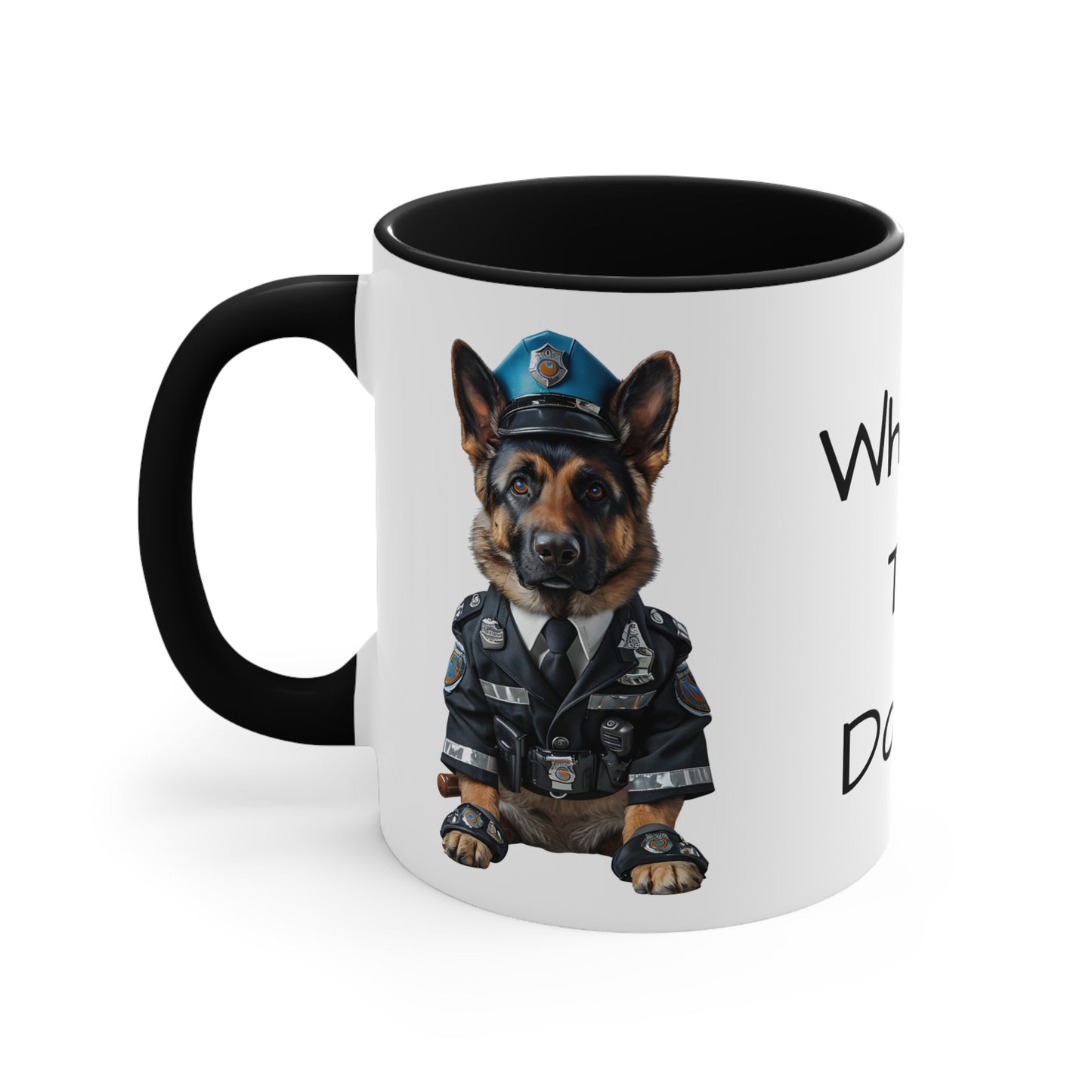 German Shepherd in Police Uniform Accent Mug Wheres the Donuts Fun Police Dog Design Dog Lover Gift