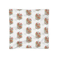 Lightweight floral scarf in white with orange, pink and green bouquet print