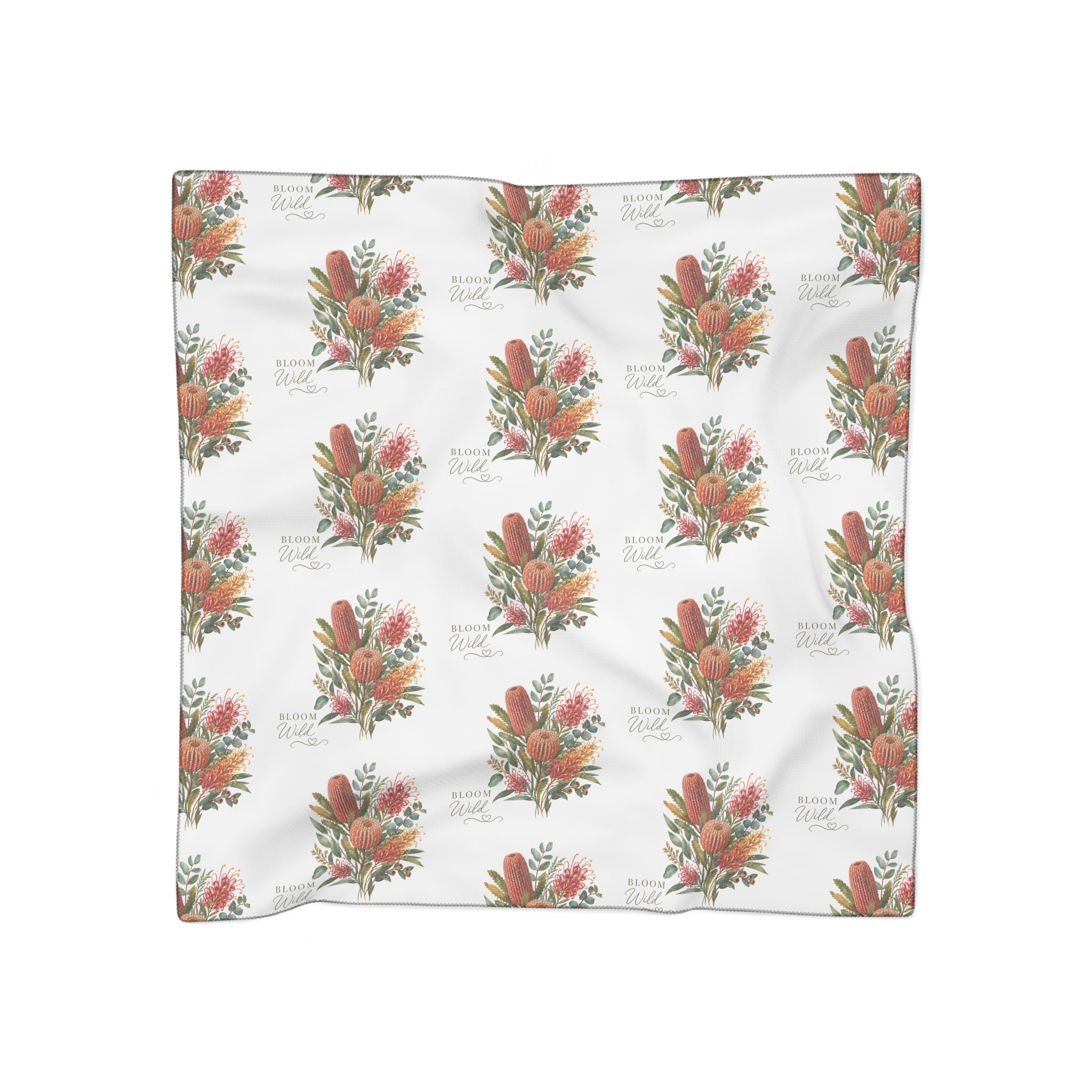 Lightweight floral scarf in white with orange, pink and green bouquet print