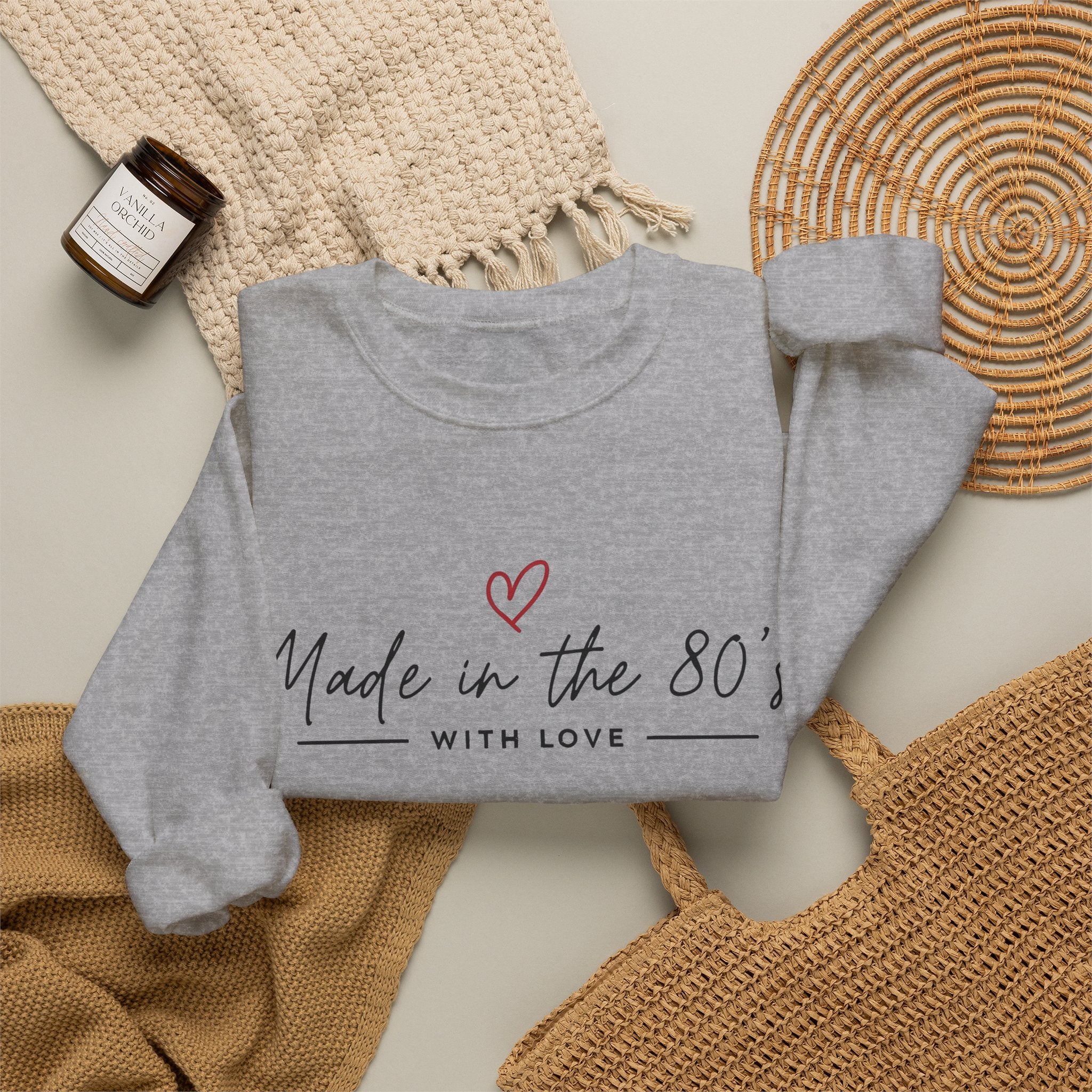 Crewneck Sweatshirt — "Made in the 80's with Love" Vintage Heart Design