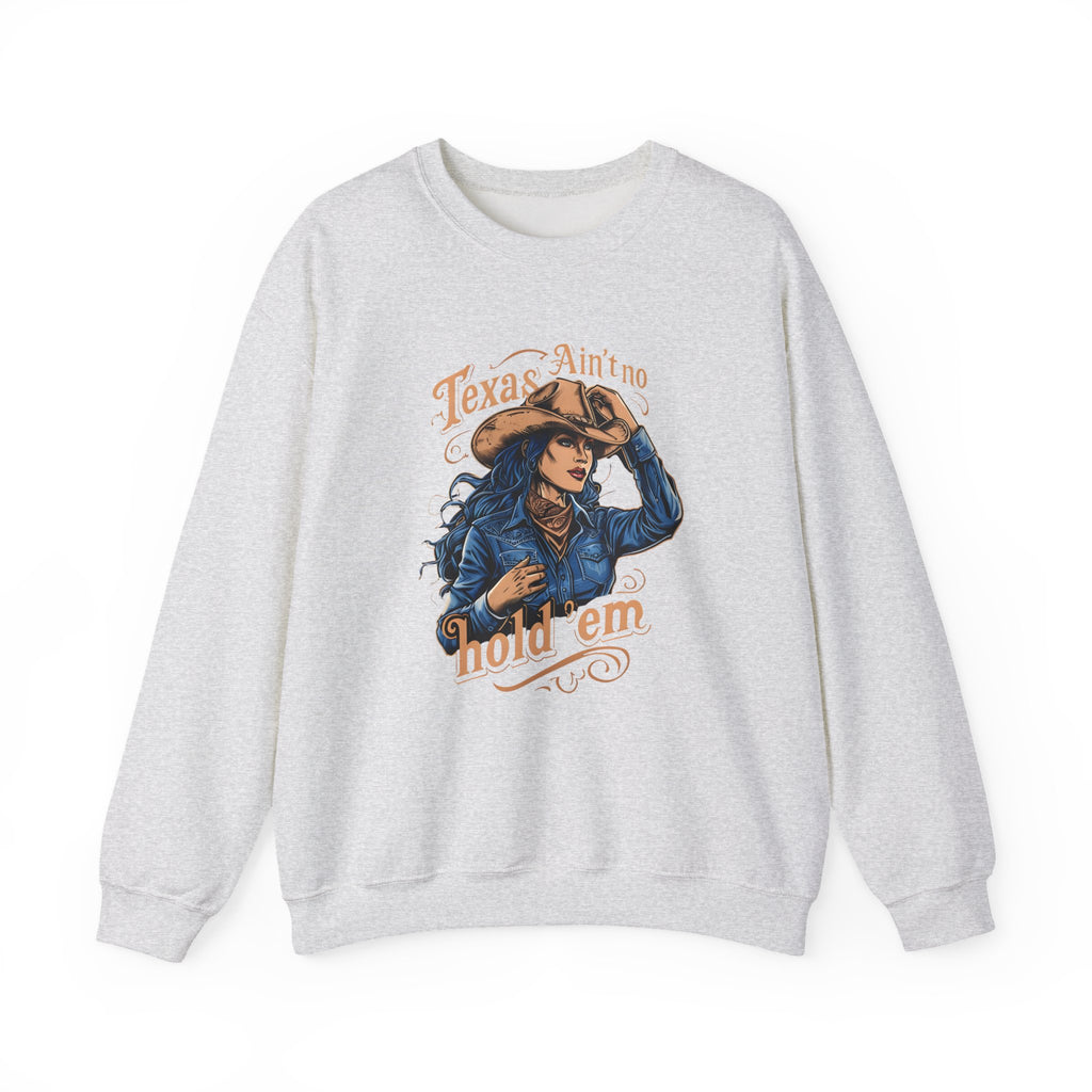 Light gray crewneck sweatshirt with western cowgirl graphic on front