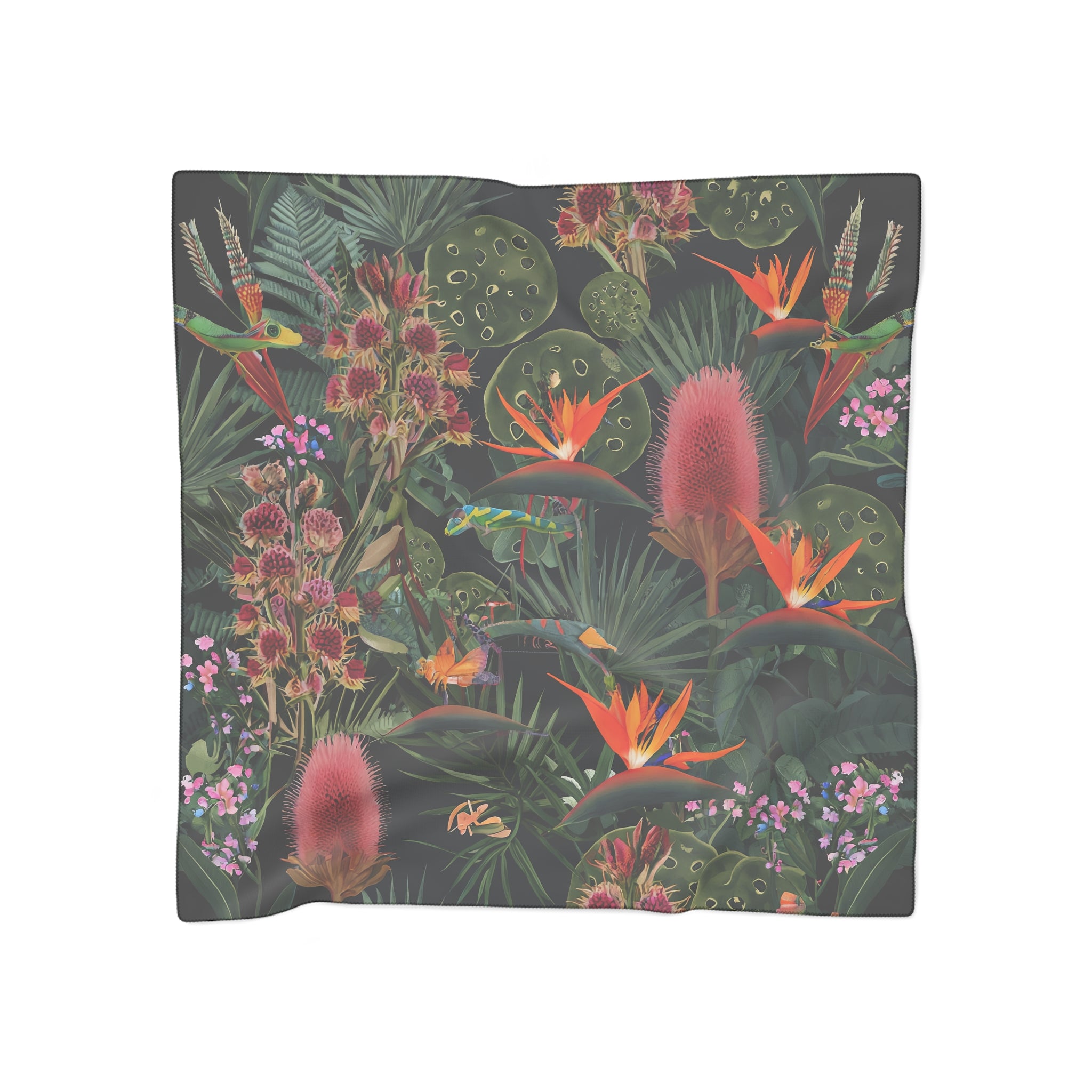 Botanical Flowers Pattern Silk-Look Scarf — Soft Floral Print