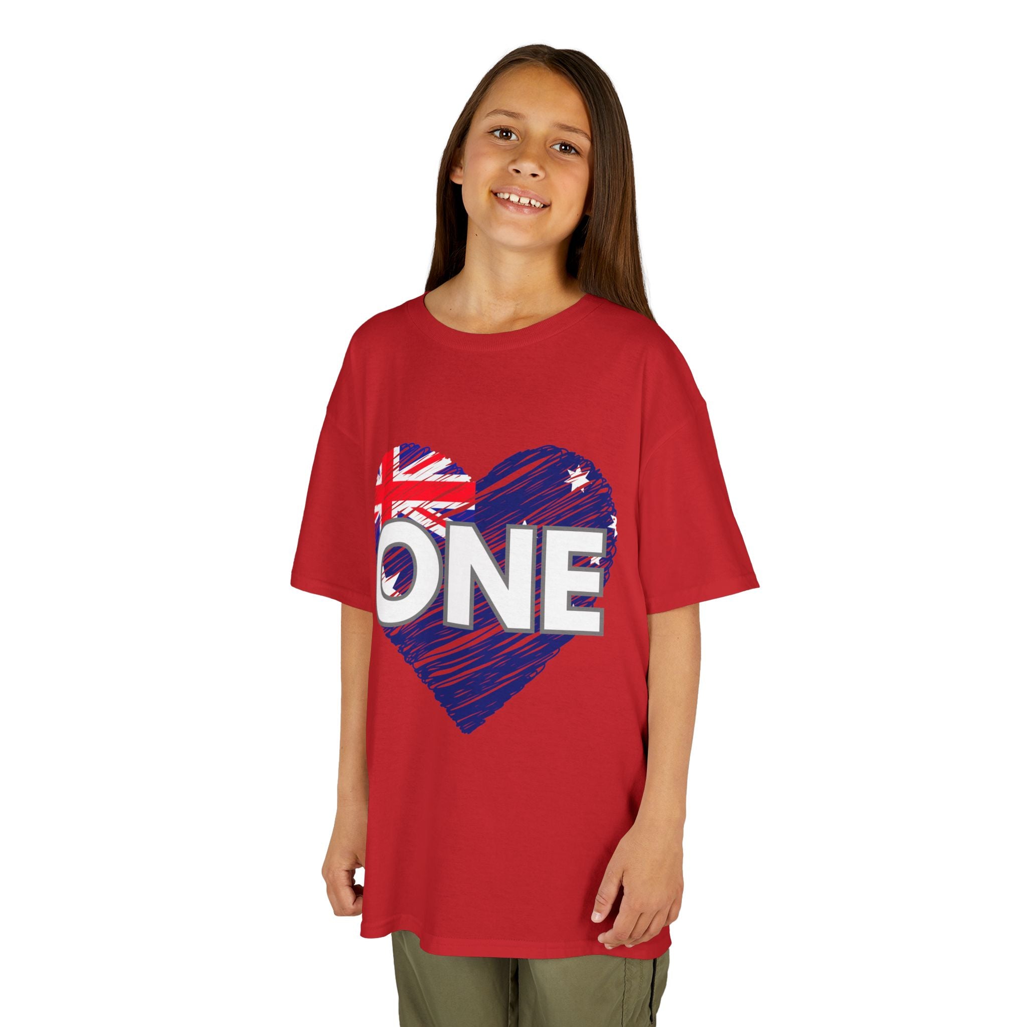 Kids Tee — "ONE" Australia Heart Unity Design (Patriotic Australia Day Shirt)