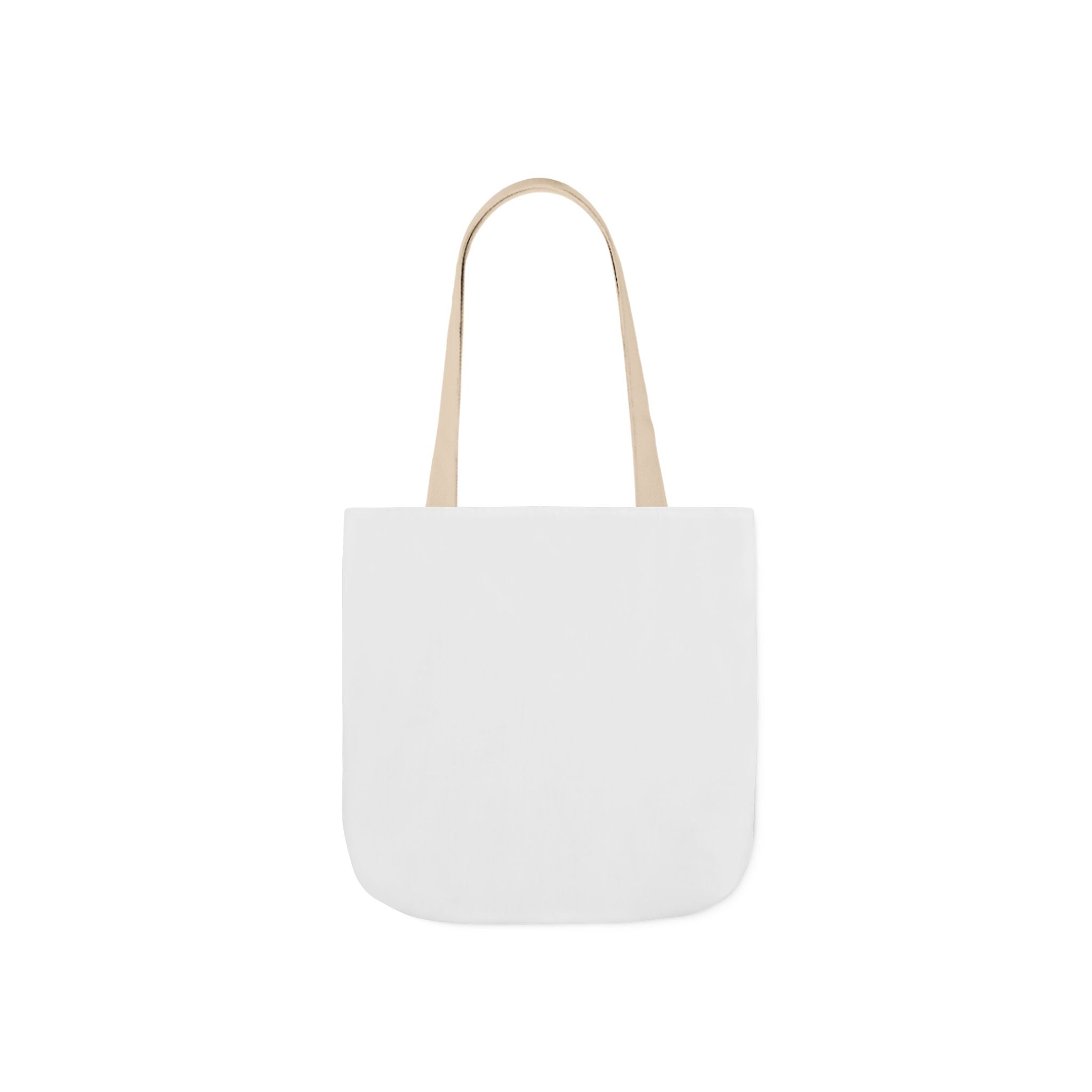 Canvas tote bag with plain white front and beige shoulder straps
