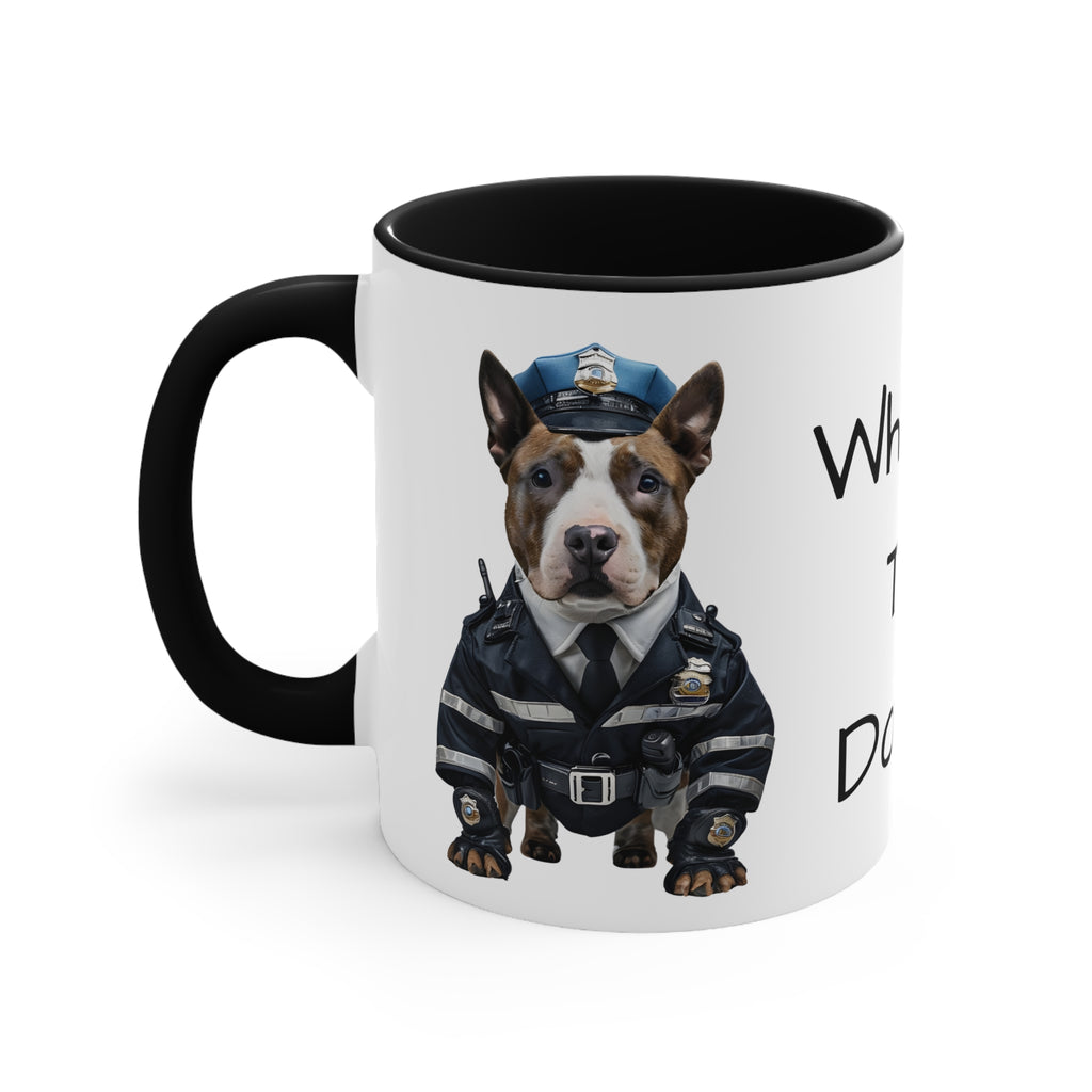Staffordshire Terrier in Police Uniform Accent Mug Wheres the Donuts Fun Dog Lover and Police Fan Gift