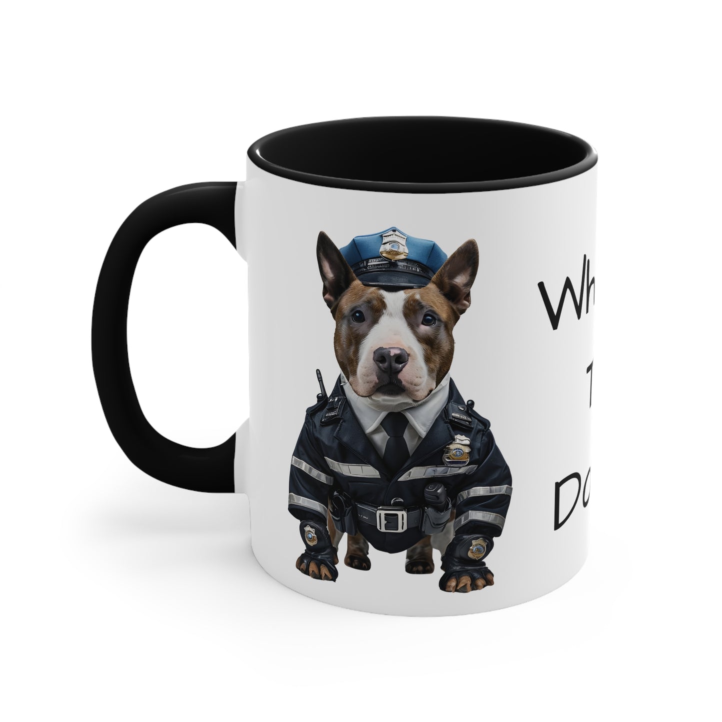 Staffordshire Terrier in Police Uniform Accent Mug Wheres the Donuts Fun Dog Lover and Police Fan Gift
