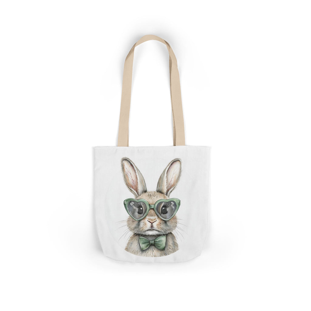 Canvas tote bag with bunny face print and light-beige long handles