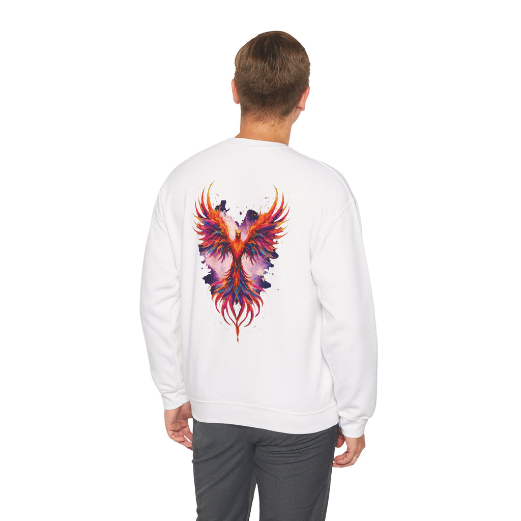 Phoenix REBORN (Back Design Only) Crewneck Sweatshirt — Vibrant Rising Bird Graphic Pullover