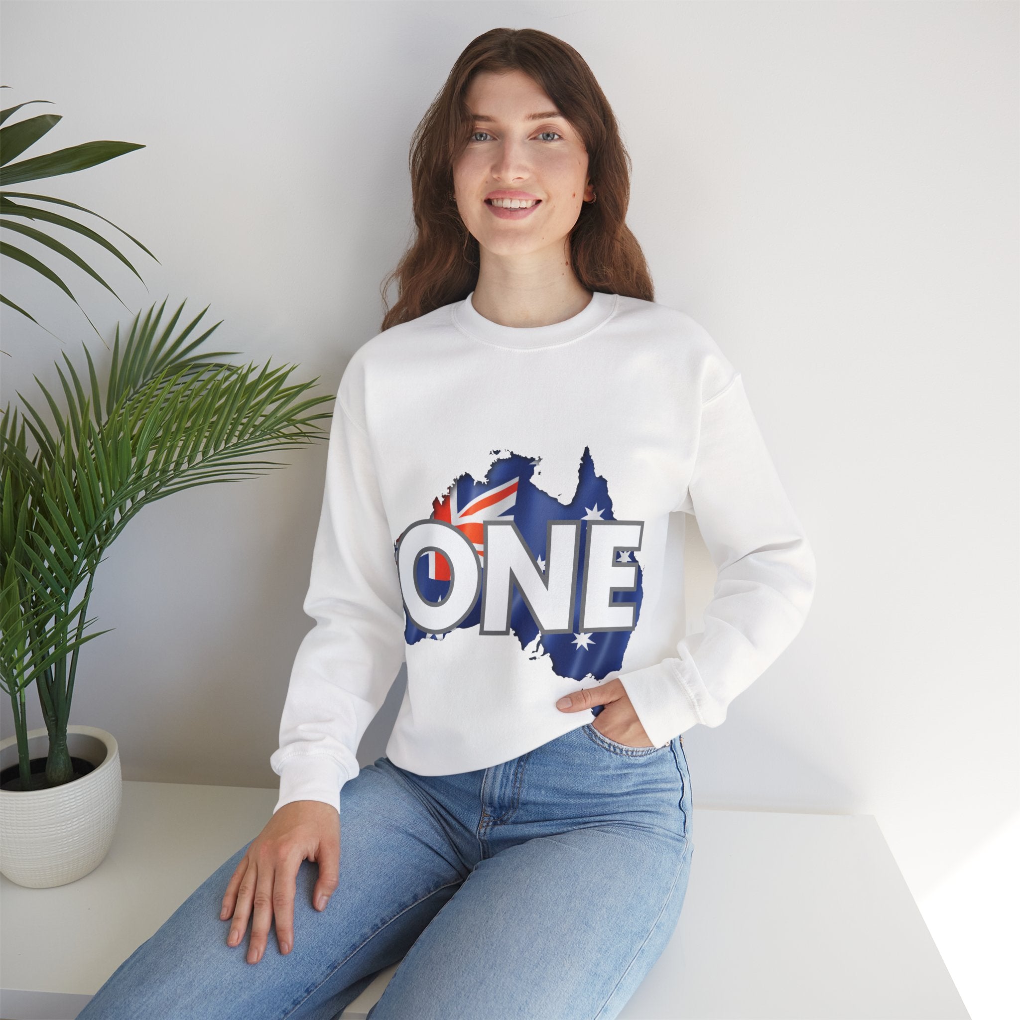 Australia ONE Flag Crewneck Unity Sweatshirt – Patriotic Aussie Map Design