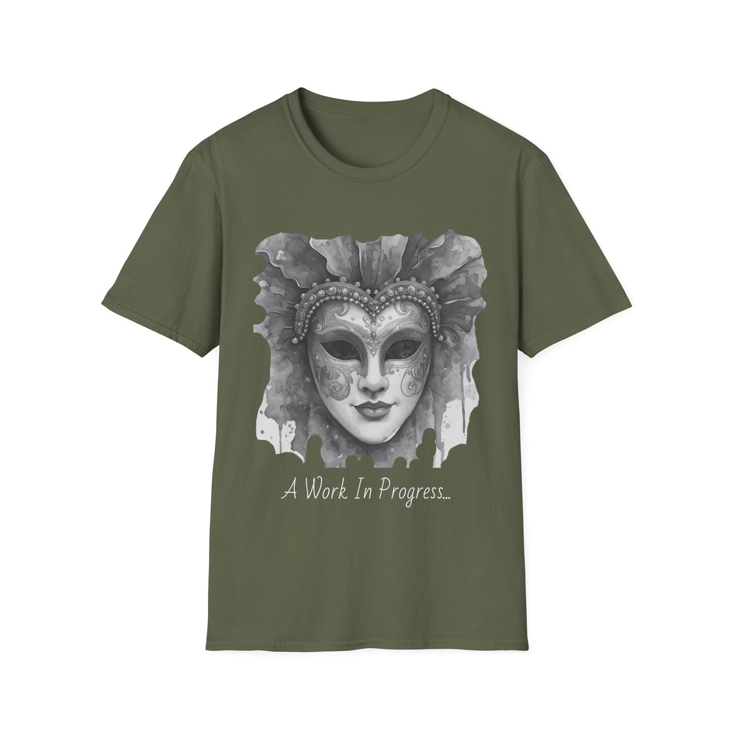 Masquerade Face T-Shirt — "Work in Progress" Watercolor Mask Tee