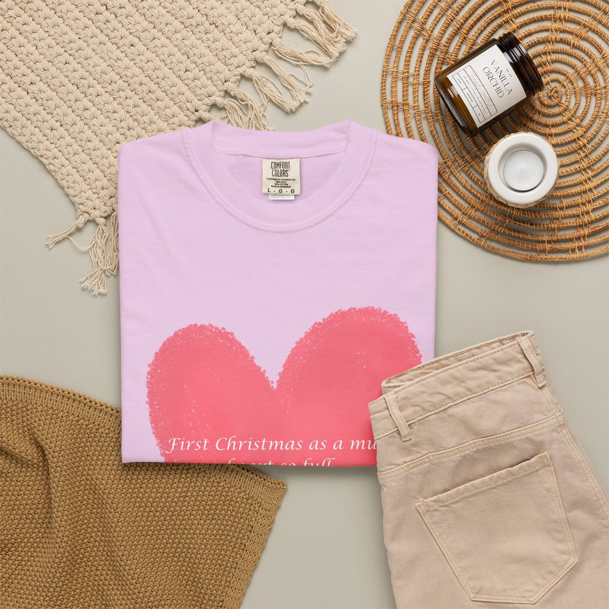 First Christmas as a Mum..Heart Brushstroke T‑Shirt — Pink Painted Heart Graphic Tee