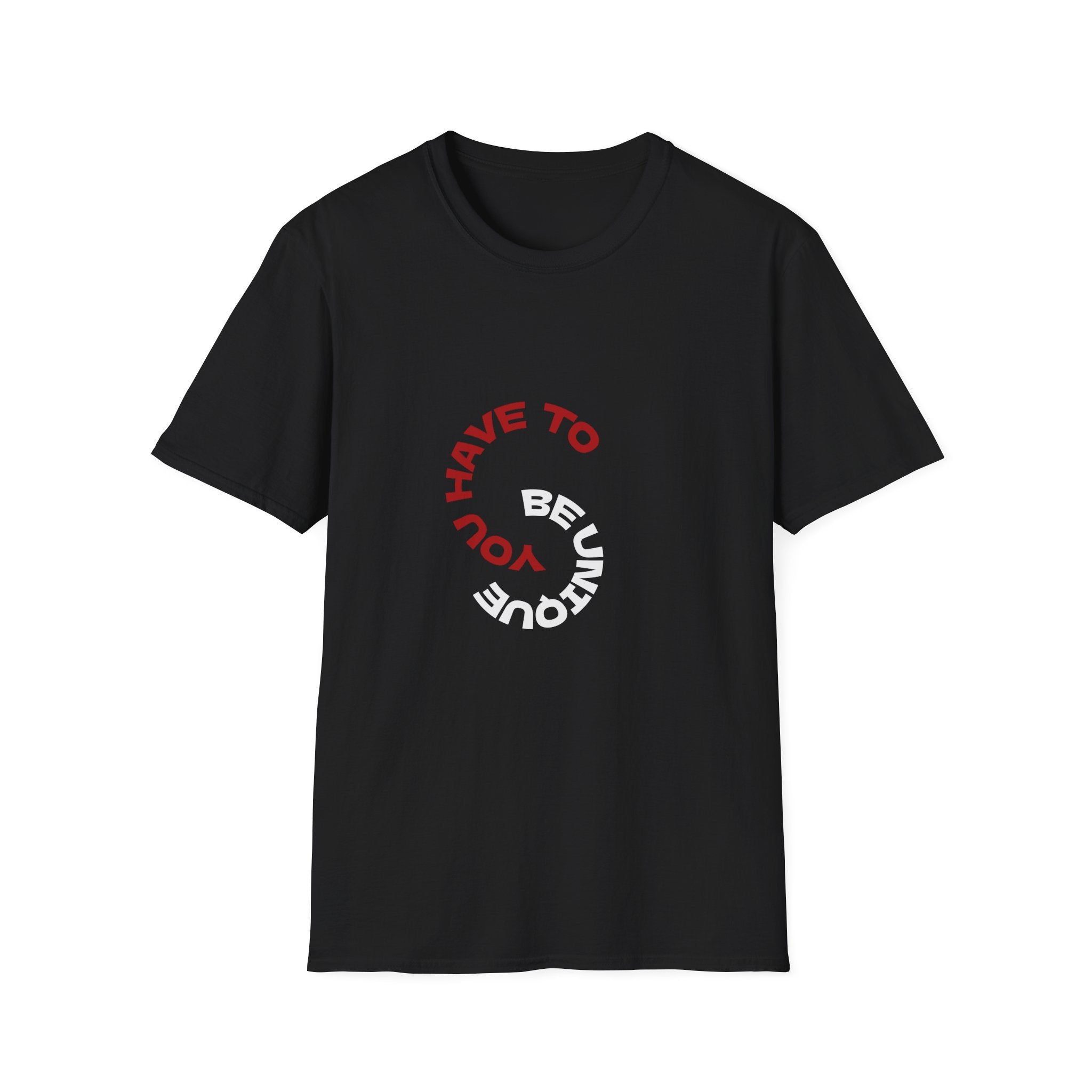 Unisex graphic T-shirt in black with red, white, and green circular typographic logo