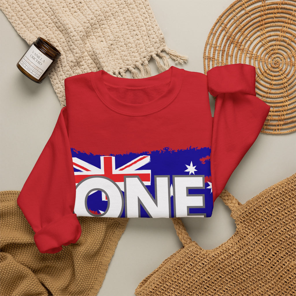 Australia ONE Torn Flag Crewneck Unity Sweatshirt – Patriotic Aussie Map Design