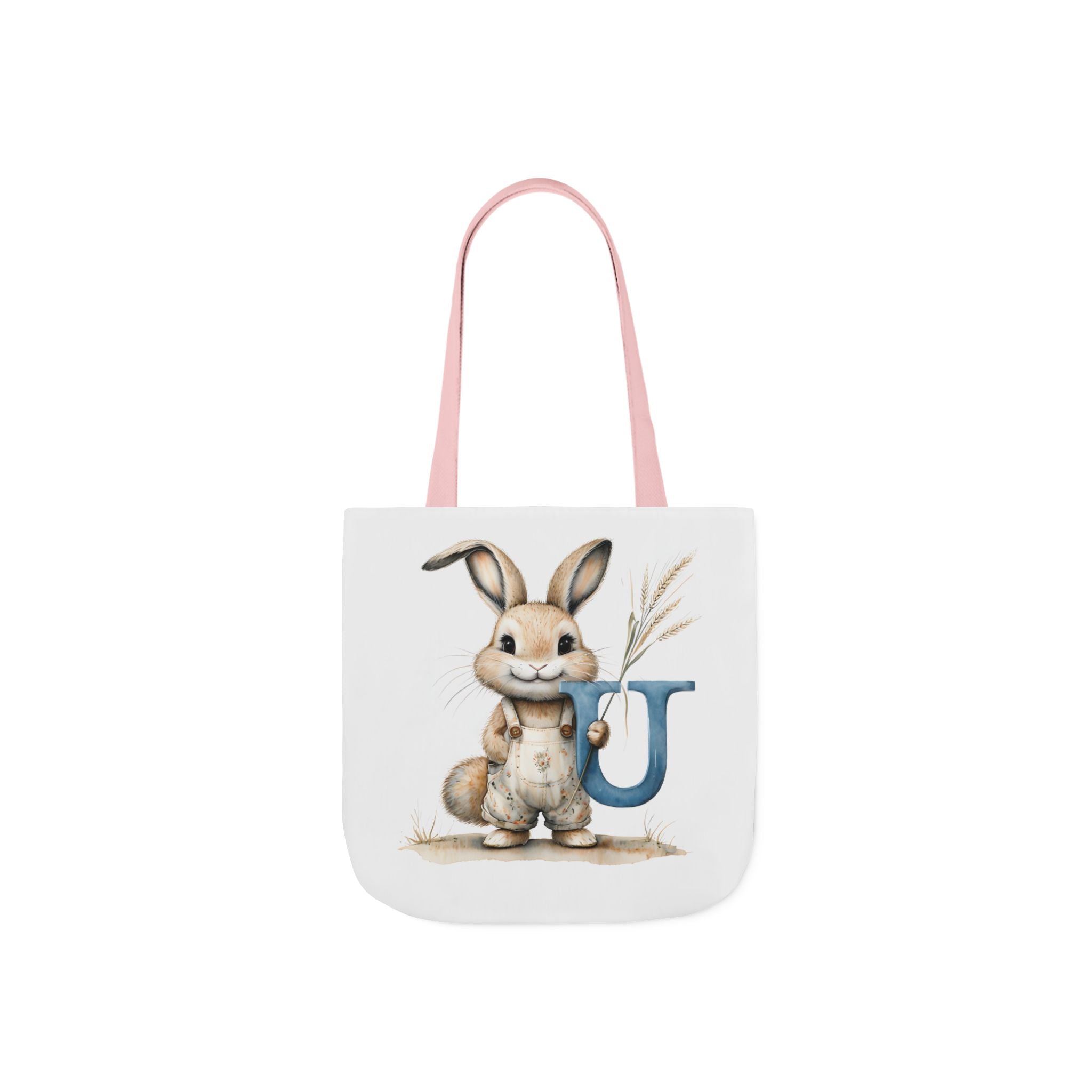 Whimsical Letter U Bunny Canvas Tote Bag, Easter Gift, Eco-Friendly Bag, Spring Decor, Cute Animal Lover's Tote