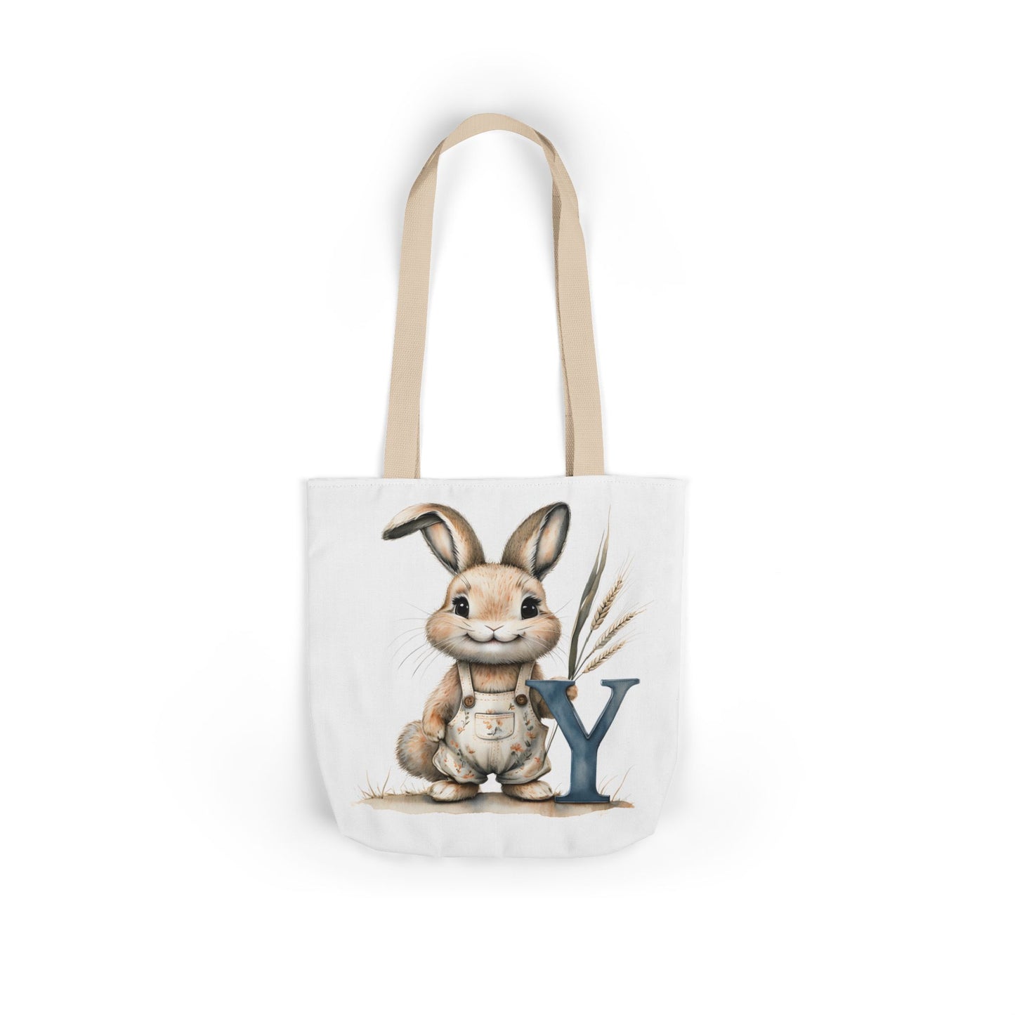Cute Letter Y Rabbit Canvas Tote Bag, Farmhouse Décor, Easter Gift, Eco-Friendly Shopper, Spring Accessories, Animal Lover